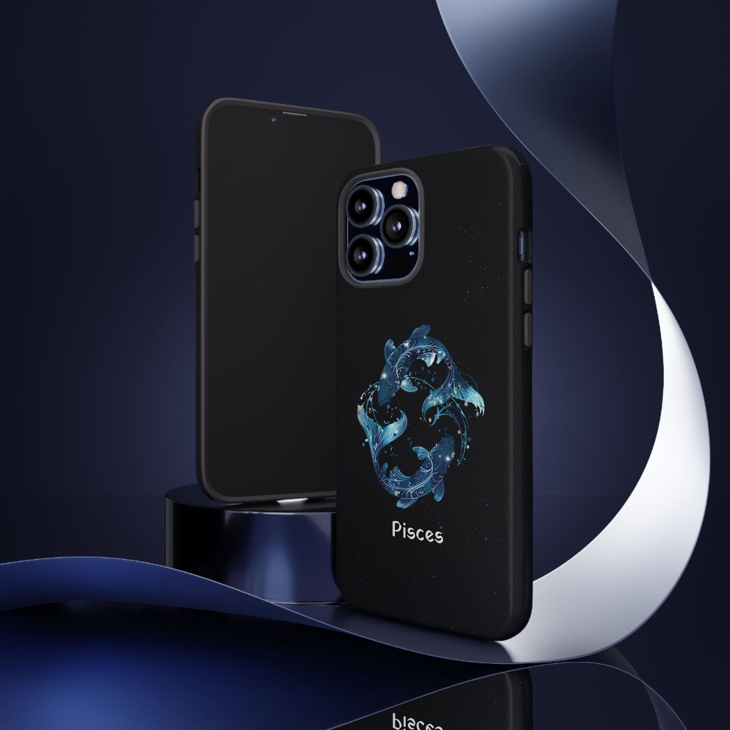 Pisces Zodiac Star Sign Black Glossy Phone Case Tough Protection for iPhone or Samsung Galaxy