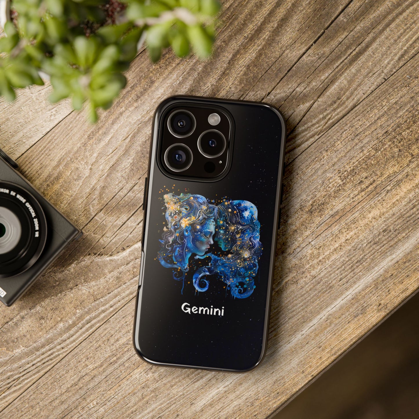 Gemini Zodiac Star Sign Black Glossy Phone Case Tough Protection for iPhone or Samsung Galaxy