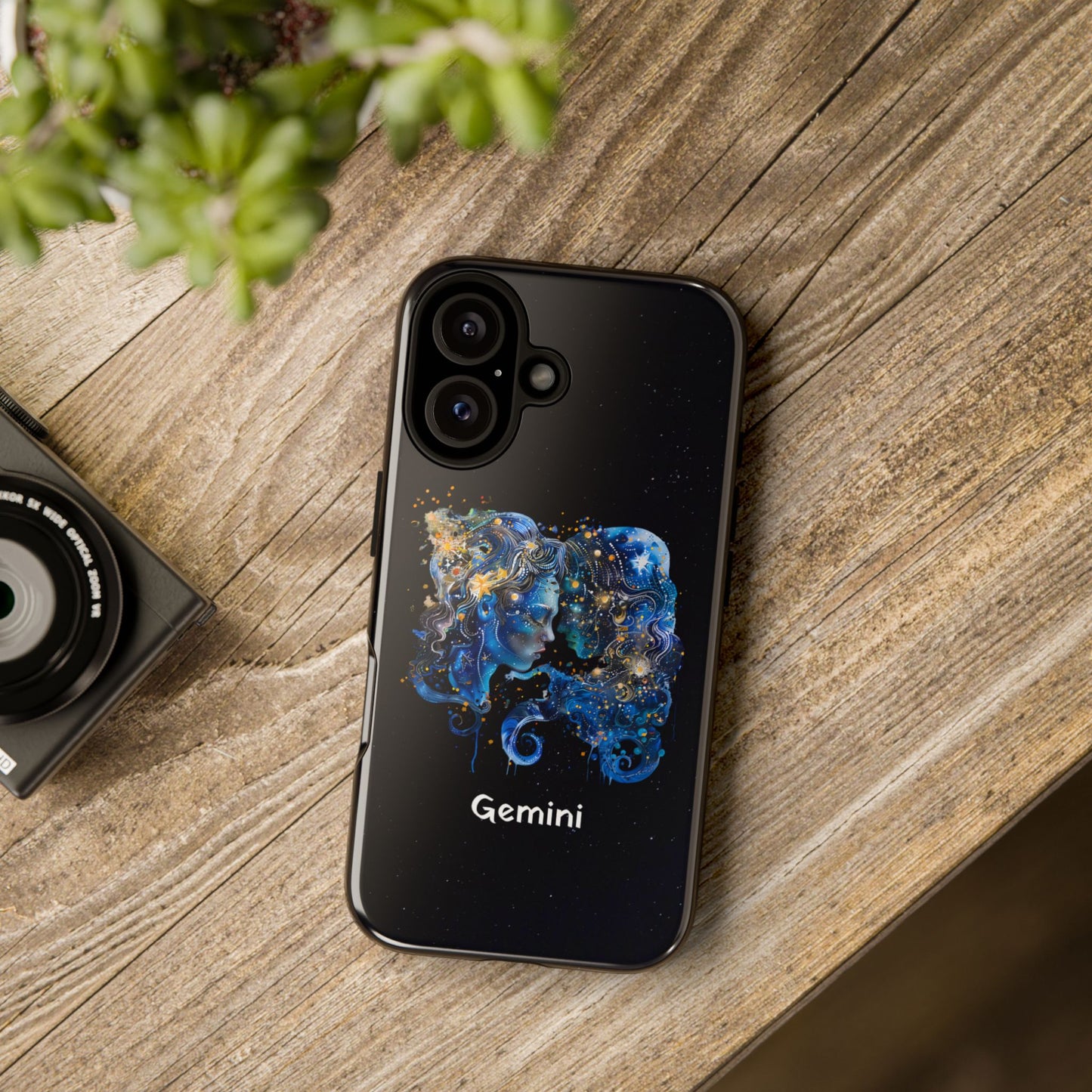Gemini Zodiac Star Sign Black Glossy Phone Case Tough Protection for iPhone or Samsung Galaxy