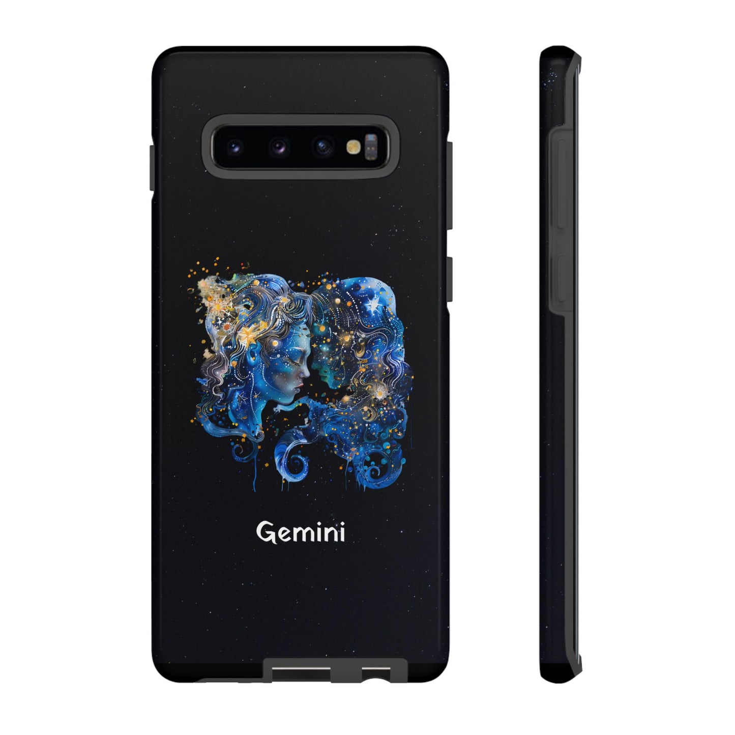 Gemini Zodiac Star Sign Black Glossy Phone Case Tough Protection for iPhone or Samsung Galaxy