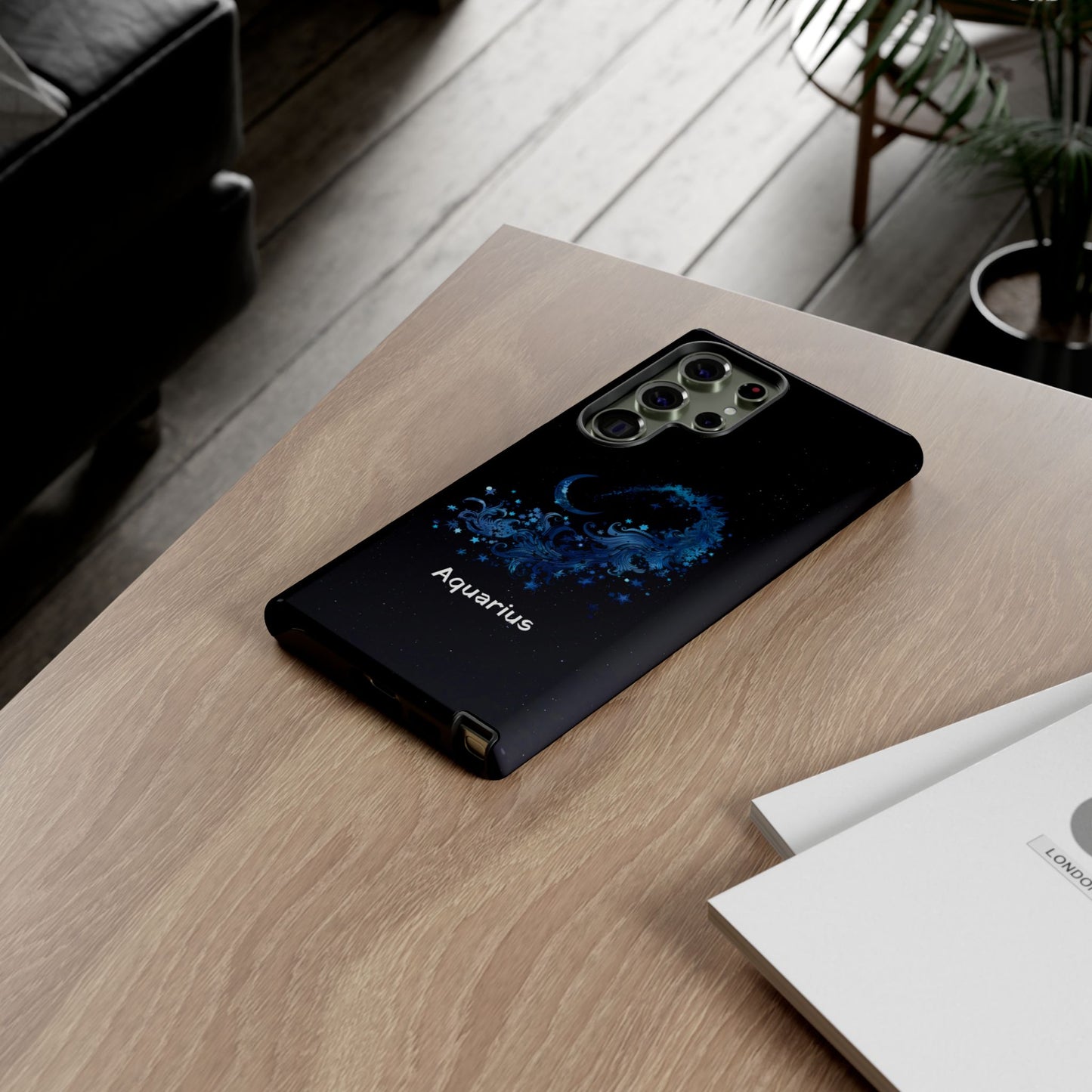Aquarius Zodiac Star Sign Black Glossy Phone Case Tough Protection for iPhone or Samsung Galaxy