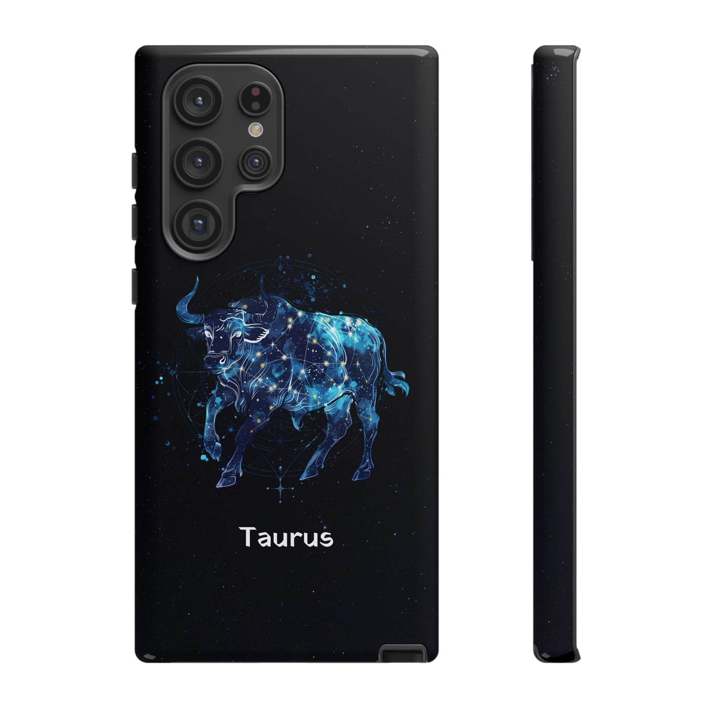 Taurus Zodiac Star Sign Black Glossy Phone Case Tough Protection for iPhone or Samsung Galaxy