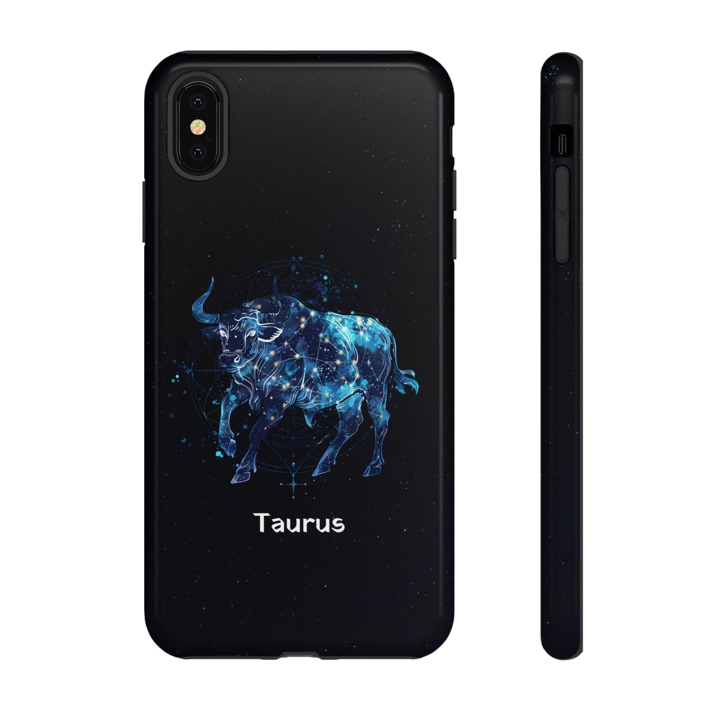 Taurus Zodiac Star Sign Black Glossy Phone Case Tough Protection for iPhone or Samsung Galaxy
