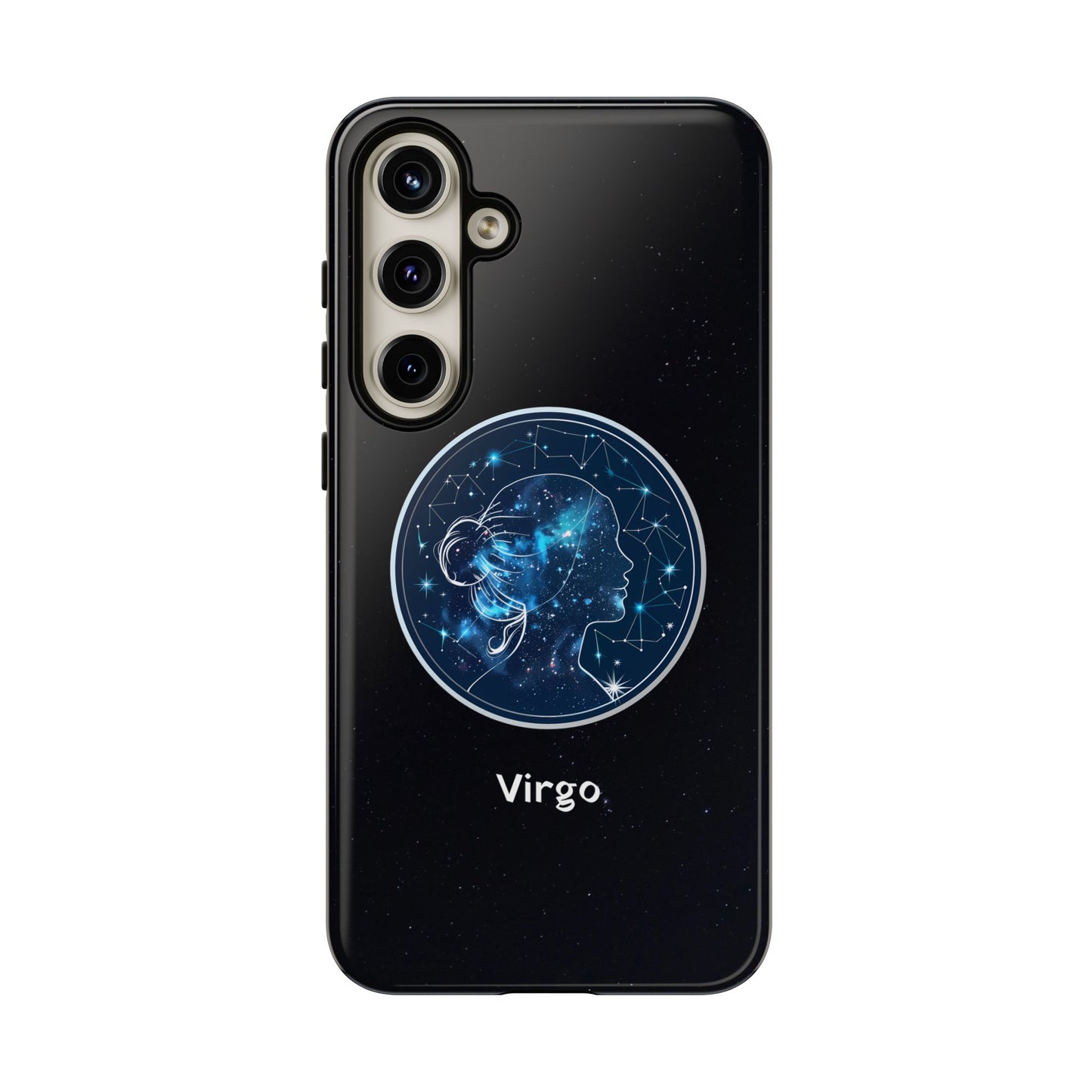 Virgo Zodiac Star Sign Black Glossy Phone Case Tough Protection for iPhone or Samsung Galaxy