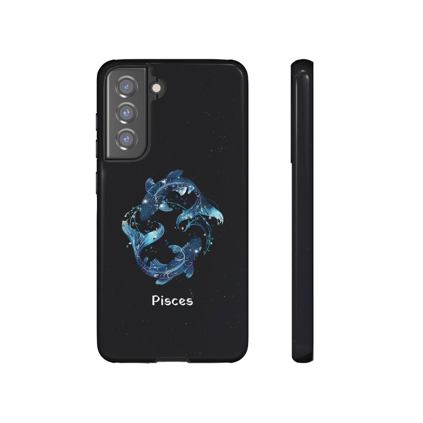 Pisces Zodiac Star Sign Black Glossy Phone Case Tough Protection for iPhone or Samsung Galaxy