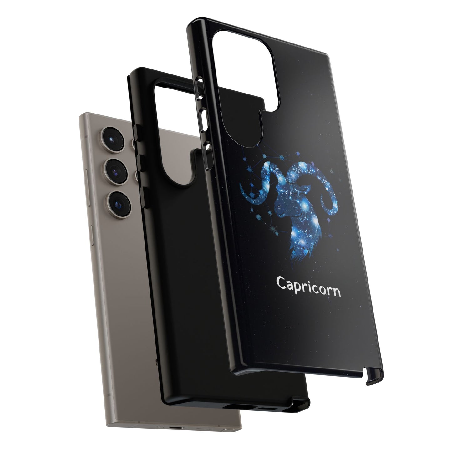 Capricorn Zodiac Star Sign Black Glossy Phone Case Tough Protection for iPhone or Samsung Galaxy