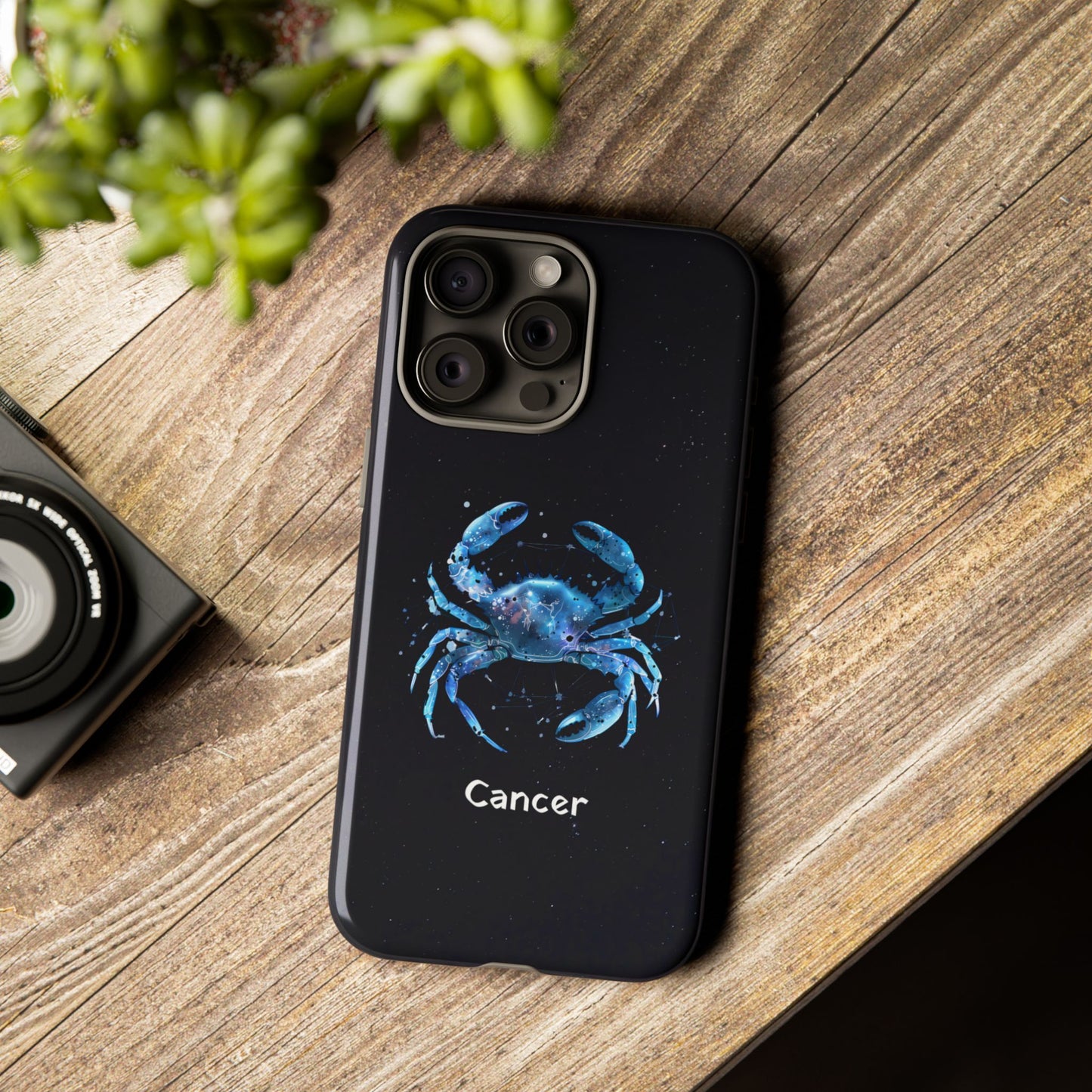 Cancer Zodiac Star Sign Black Glossy Phone Case Tough Protection for iPhone or Samsung Galaxy