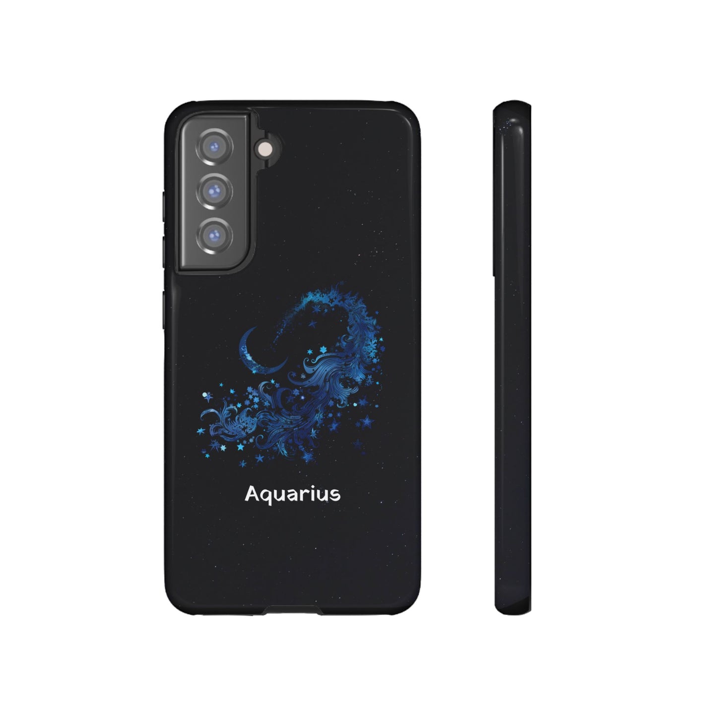 Aquarius Zodiac Star Sign Black Glossy Phone Case Tough Protection for iPhone or Samsung Galaxy
