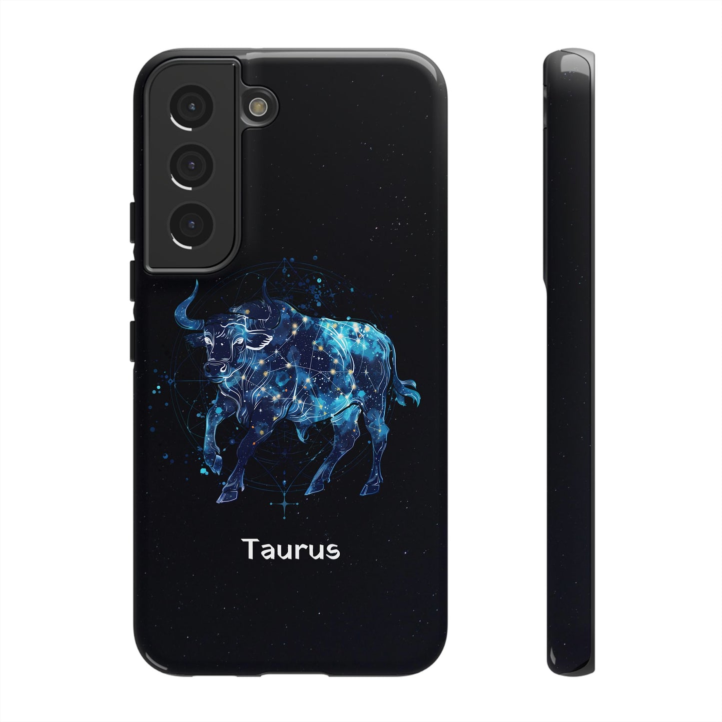 Taurus Zodiac Star Sign Black Glossy Phone Case Tough Protection for iPhone or Samsung Galaxy