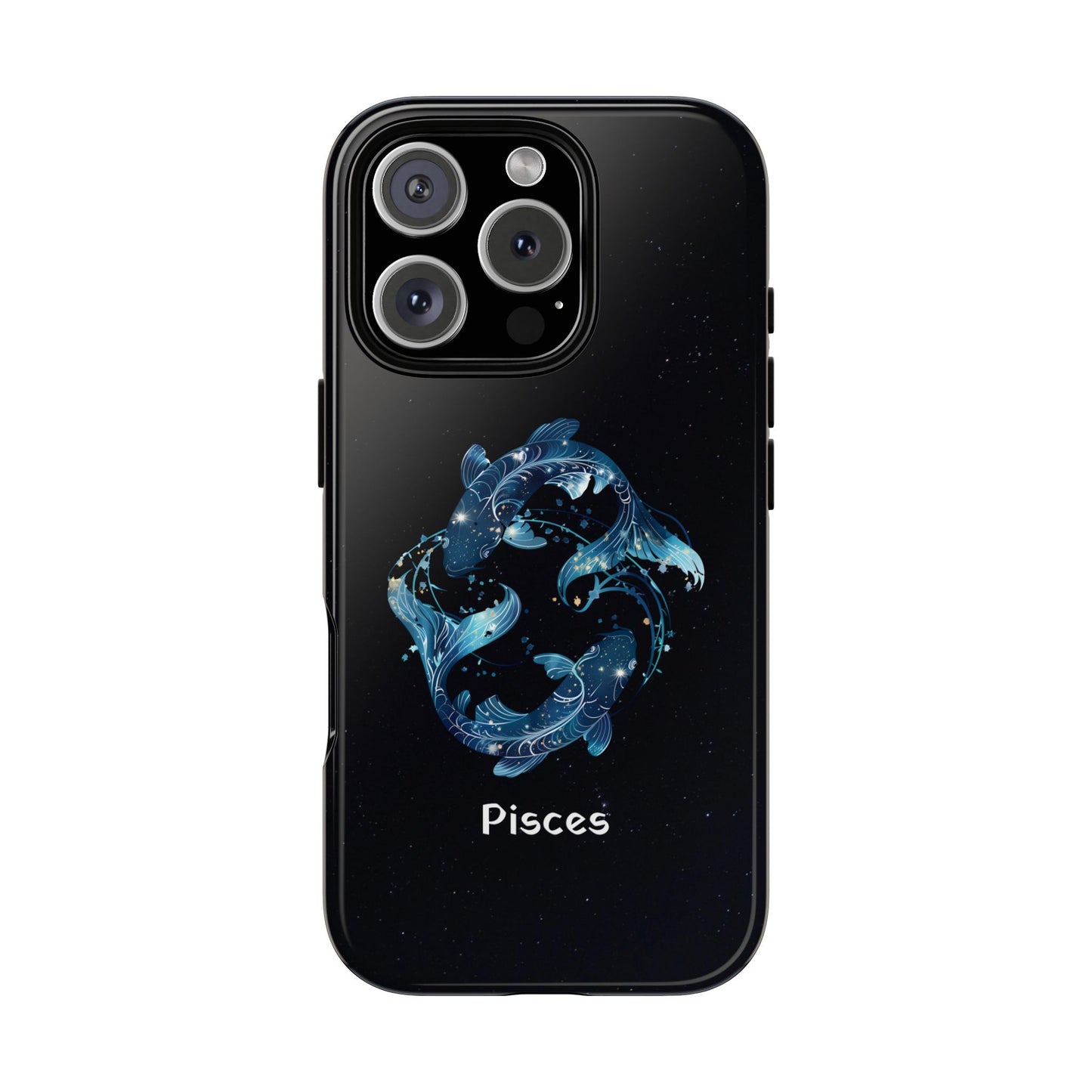 Pisces Zodiac Star Sign Black Glossy Phone Case Tough Protection for iPhone or Samsung Galaxy