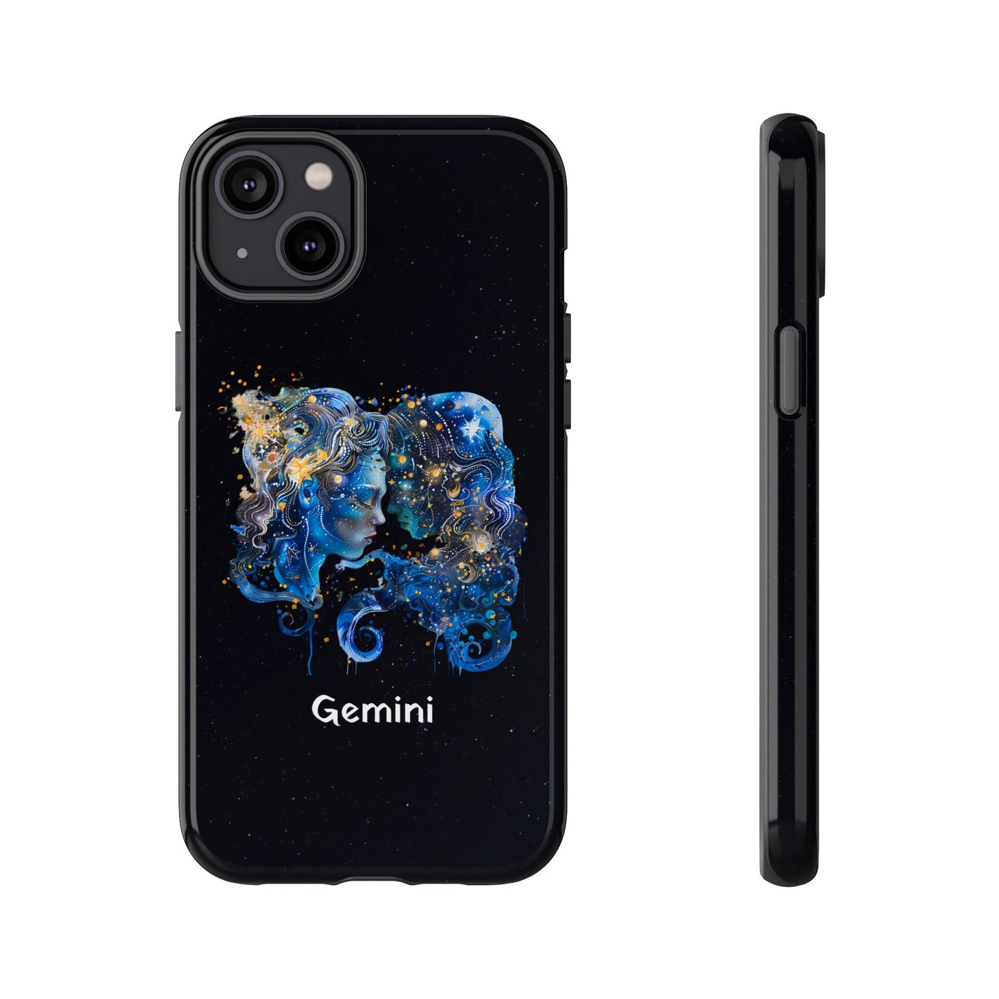 Gemini Zodiac Star Sign Black Glossy Phone Case Tough Protection for iPhone or Samsung Galaxy