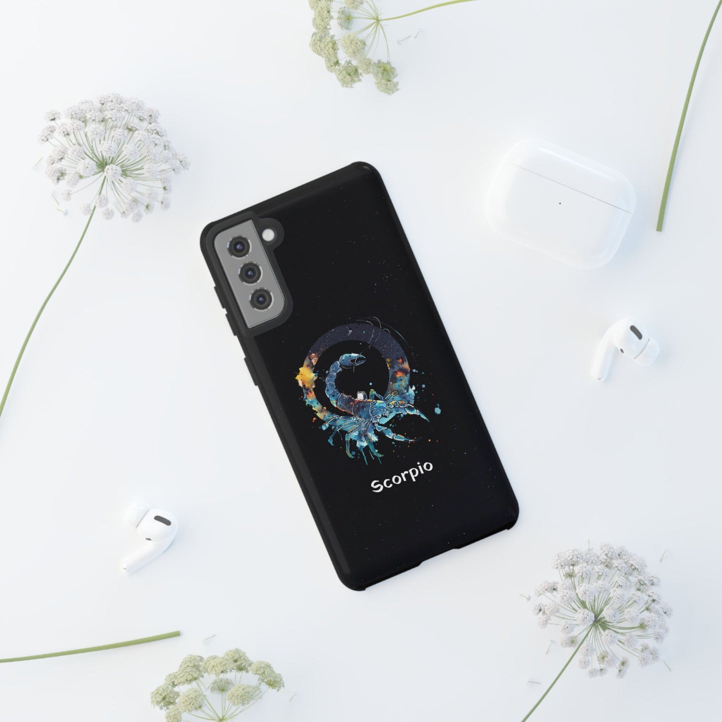 Scorpio Zodiac Star Sign Black Glossy Phone Case Tough Protection for iPhone or Samsung Galaxy