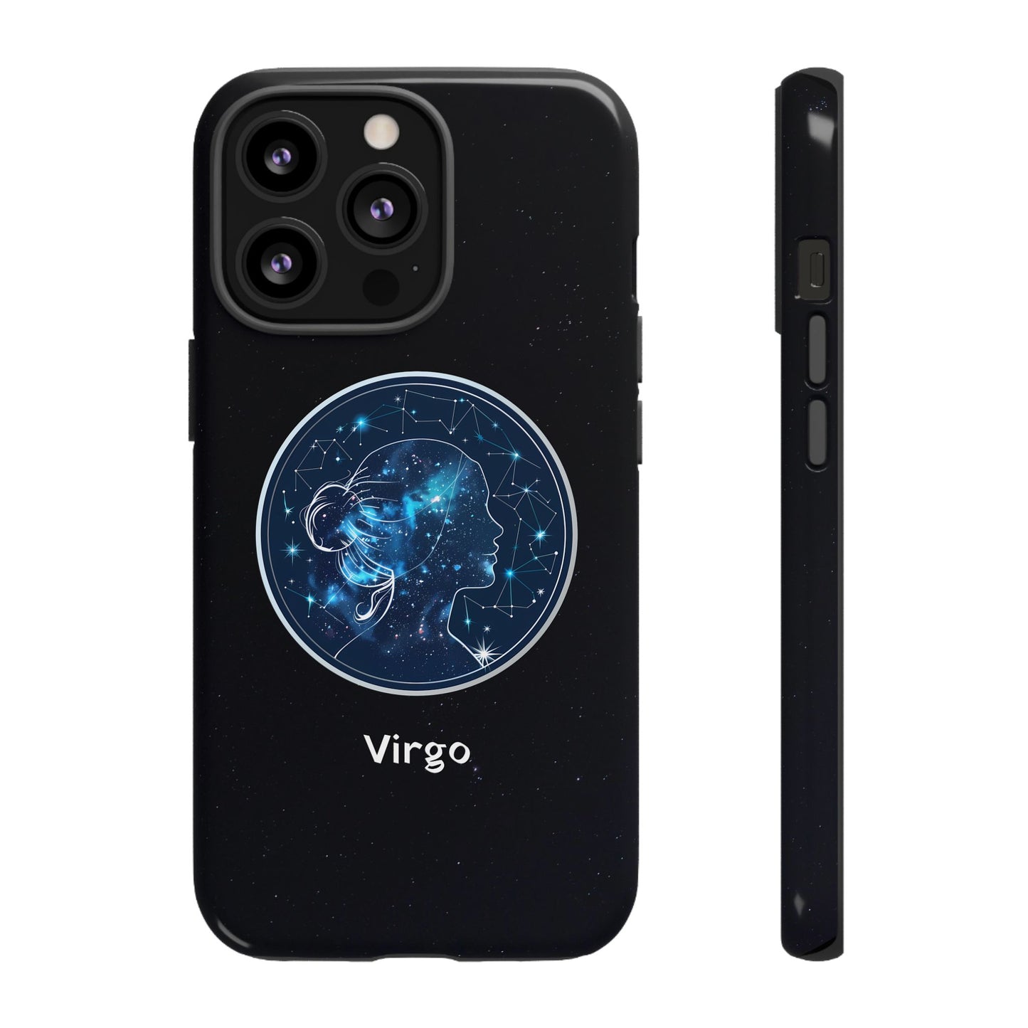 Virgo Zodiac Star Sign Black Glossy Phone Case Tough Protection for iPhone or Samsung Galaxy