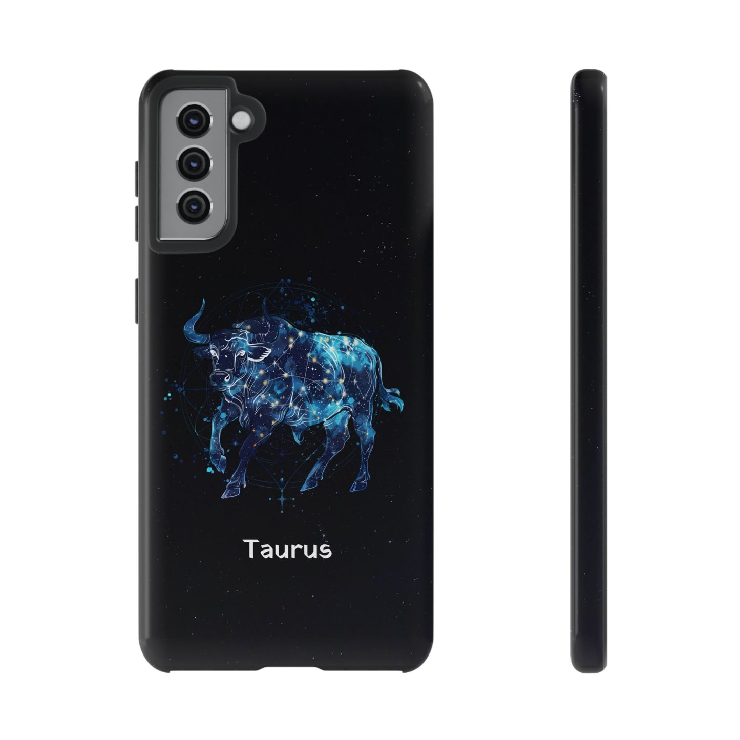 Taurus Zodiac Star Sign Black Glossy Phone Case Tough Protection for iPhone or Samsung Galaxy
