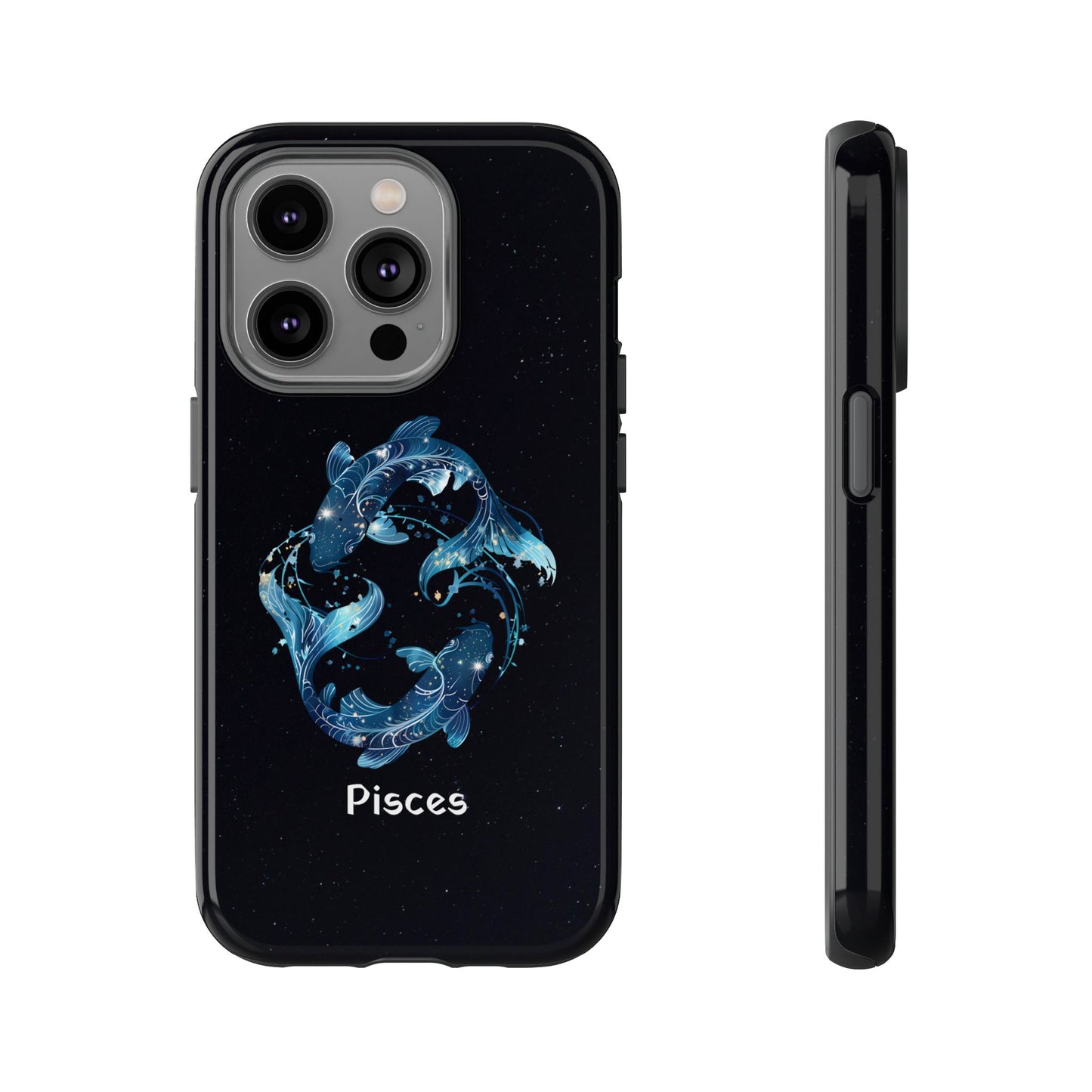 Pisces Zodiac Star Sign Black Glossy Phone Case Tough Protection for iPhone or Samsung Galaxy