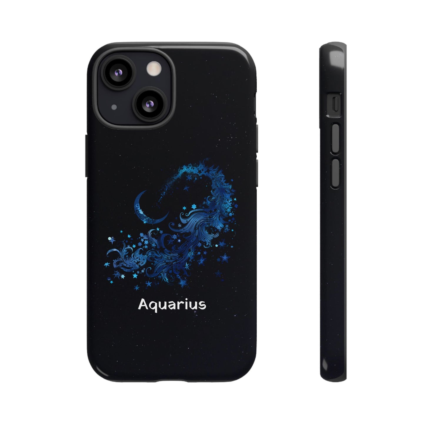 Aquarius Zodiac Star Sign Black Glossy Phone Case Tough Protection for iPhone or Samsung Galaxy