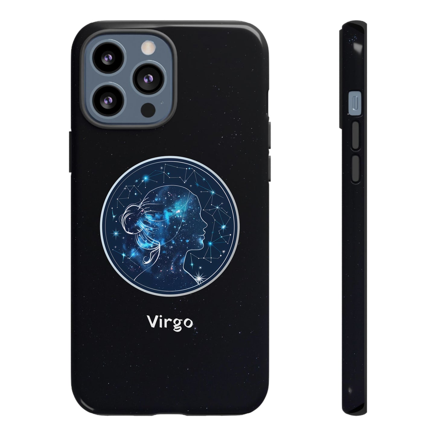 Virgo Zodiac Star Sign Black Glossy Phone Case Tough Protection for iPhone or Samsung Galaxy
