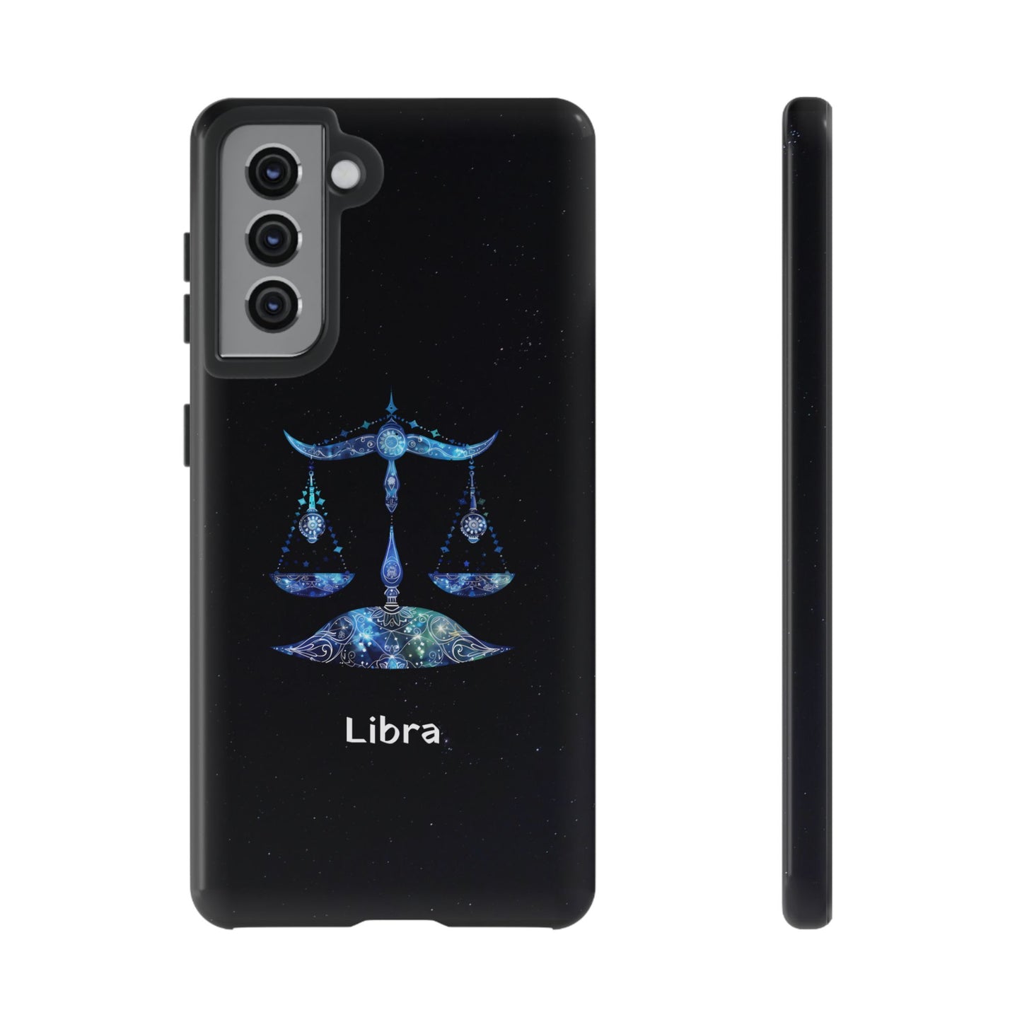 Libra Zodiac Star Sign Black Glossy Phone Case Tough Protection for iPhone or Samsung Galaxy