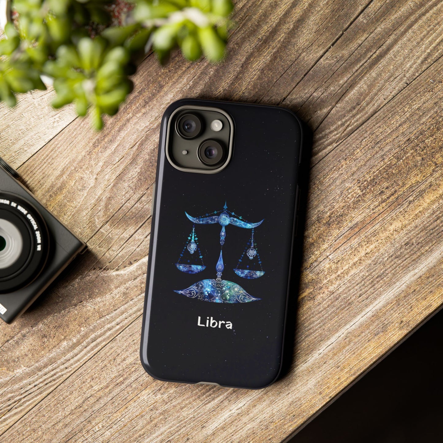 Libra Zodiac Star Sign Black Glossy Phone Case Tough Protection for iPhone or Samsung Galaxy