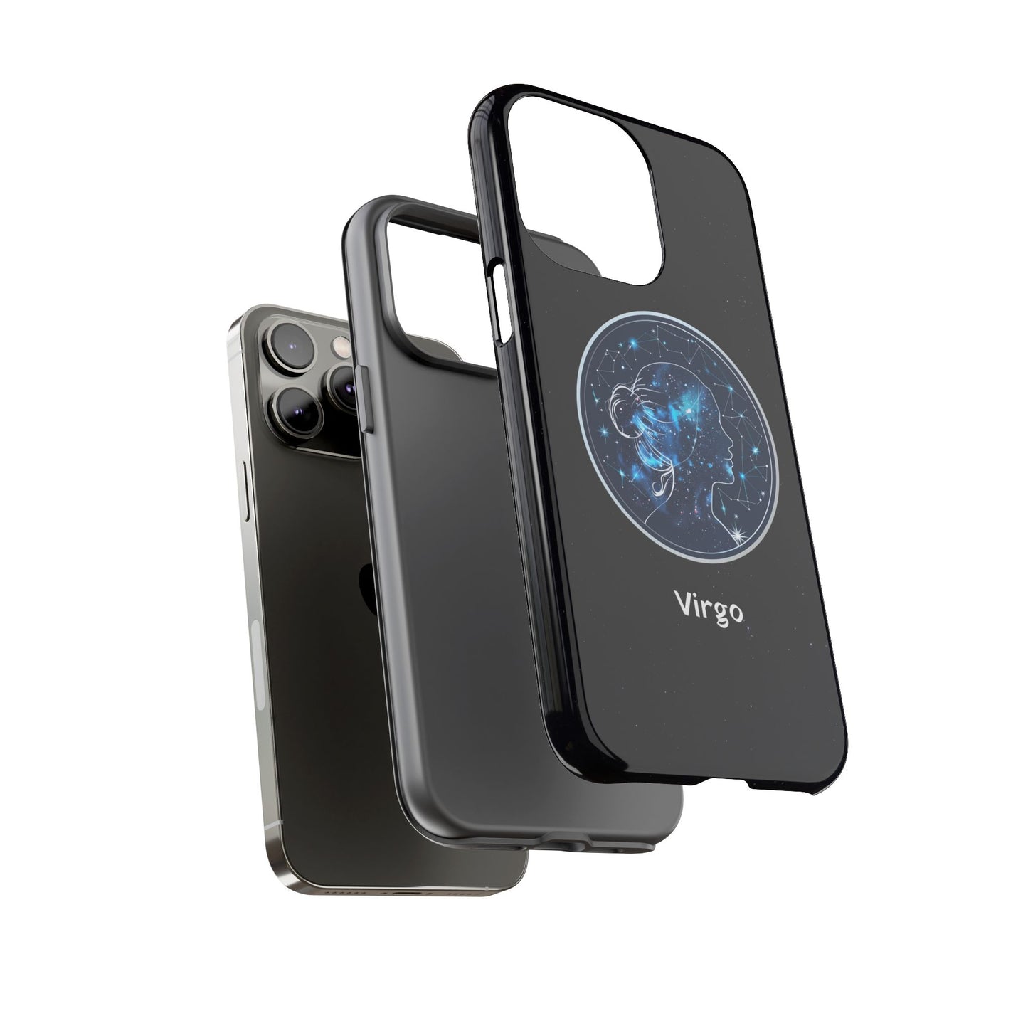 Virgo Zodiac Star Sign Black Glossy Phone Case Tough Protection for iPhone or Samsung Galaxy