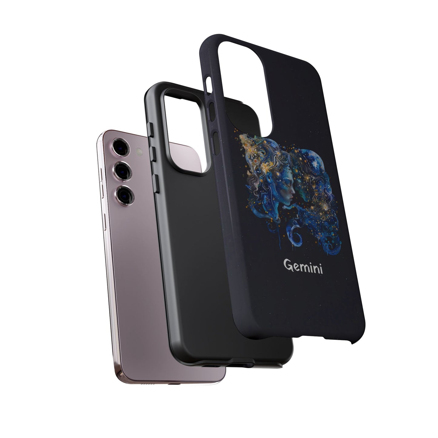 Gemini Zodiac Star Sign Black Glossy Phone Case Tough Protection for iPhone or Samsung Galaxy