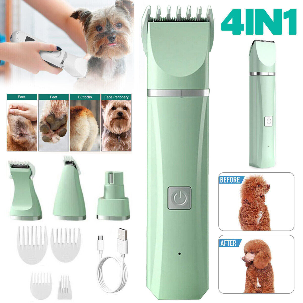 4 in 1 Professional Pet Dog Cat Clippers Hair Grooming Cordless Trimmer Shaver Kit