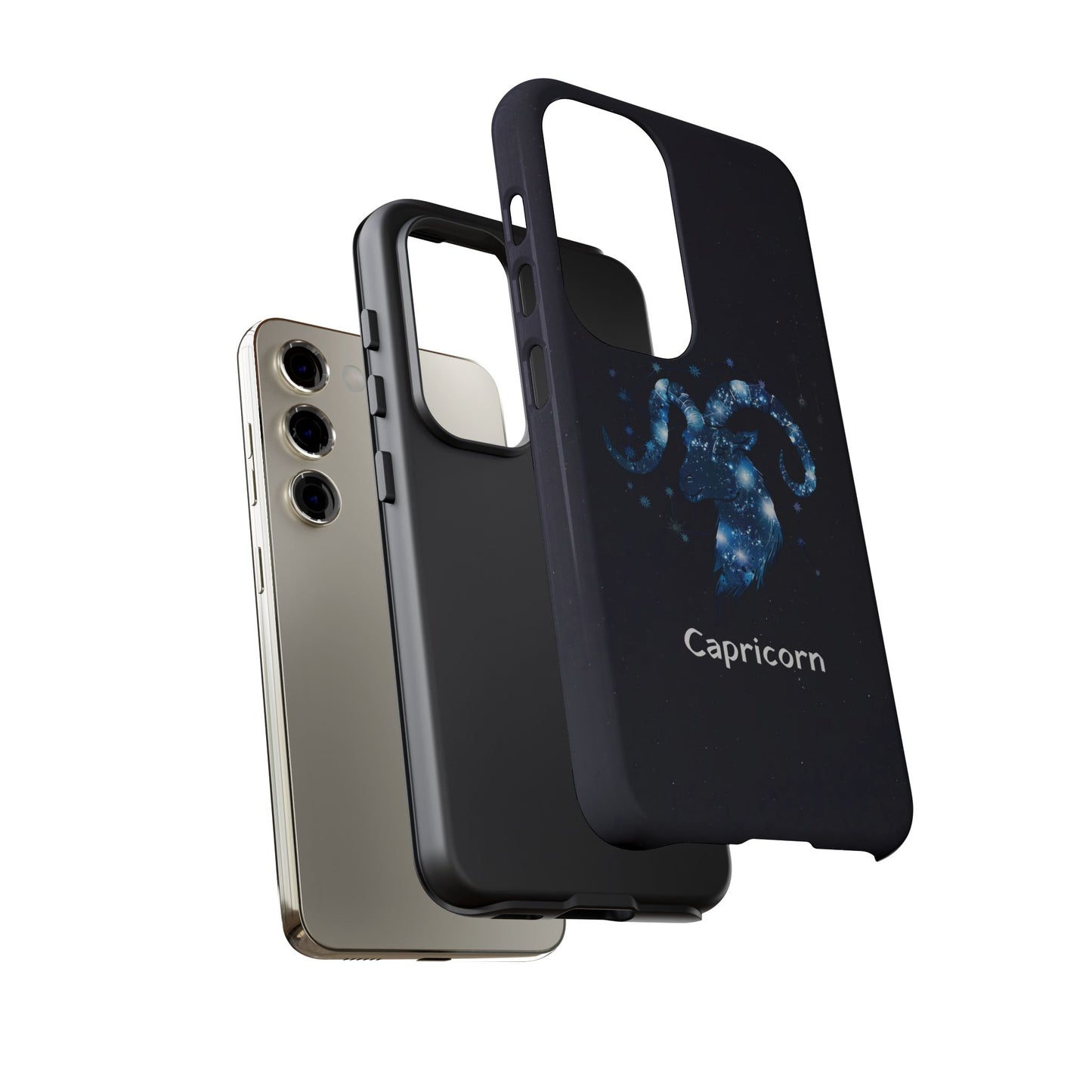 Capricorn Zodiac Star Sign Black Glossy Phone Case Tough Protection for iPhone or Samsung Galaxy