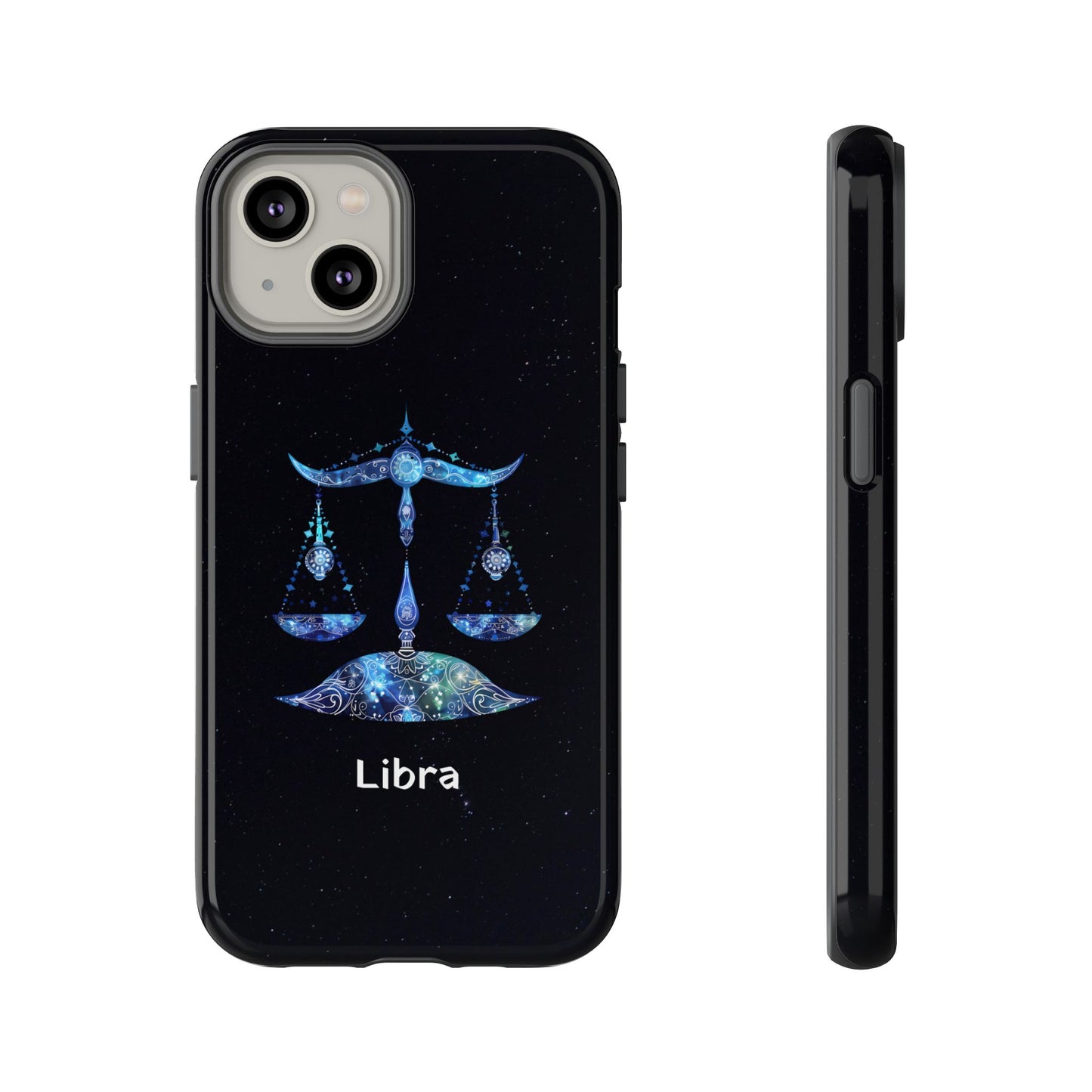 Libra Zodiac Star Sign Black Glossy Phone Case Tough Protection for iPhone or Samsung Galaxy