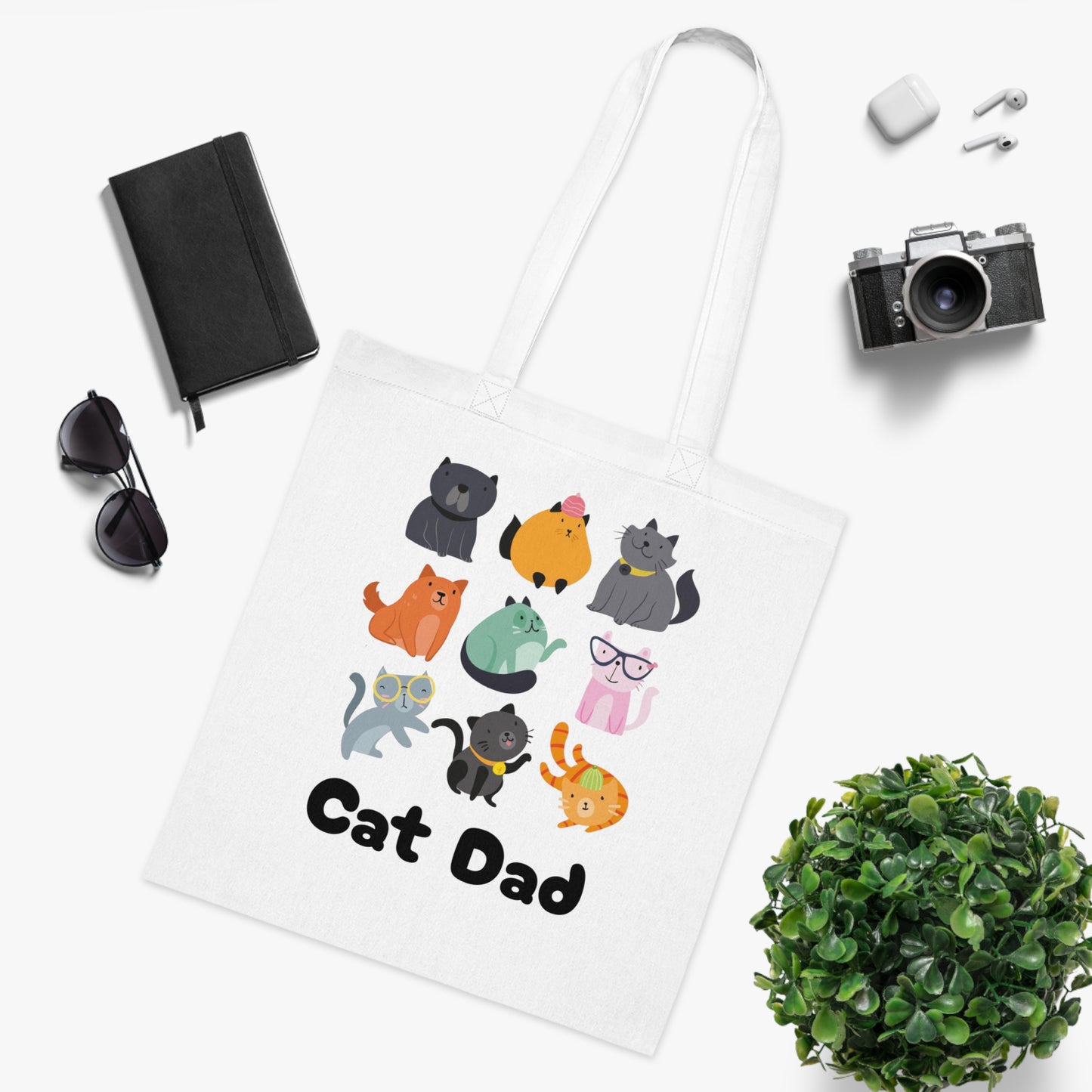 Cat Dad Large Cotton Tote Bag in Various Colours - Perfect Gift for Cat Lovers