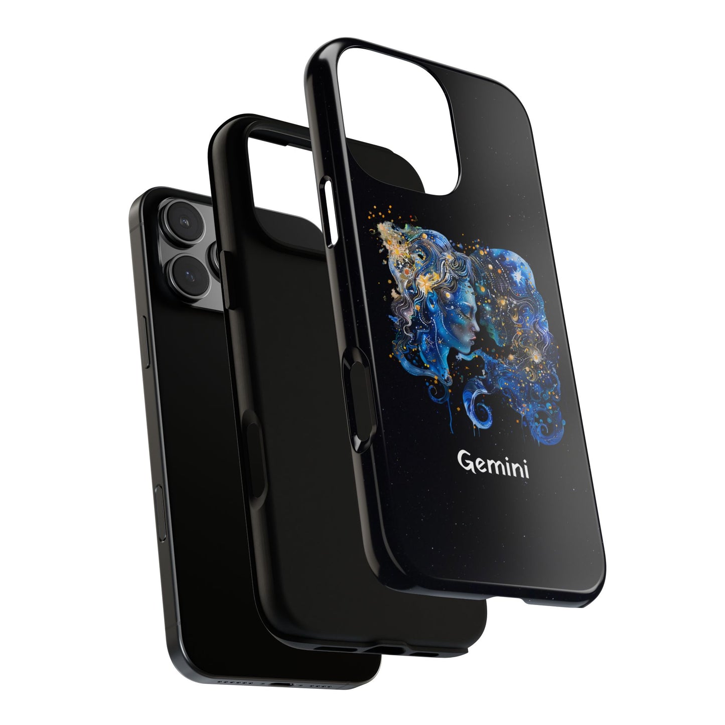 Gemini Zodiac Star Sign Black Glossy Phone Case Tough Protection for iPhone or Samsung Galaxy