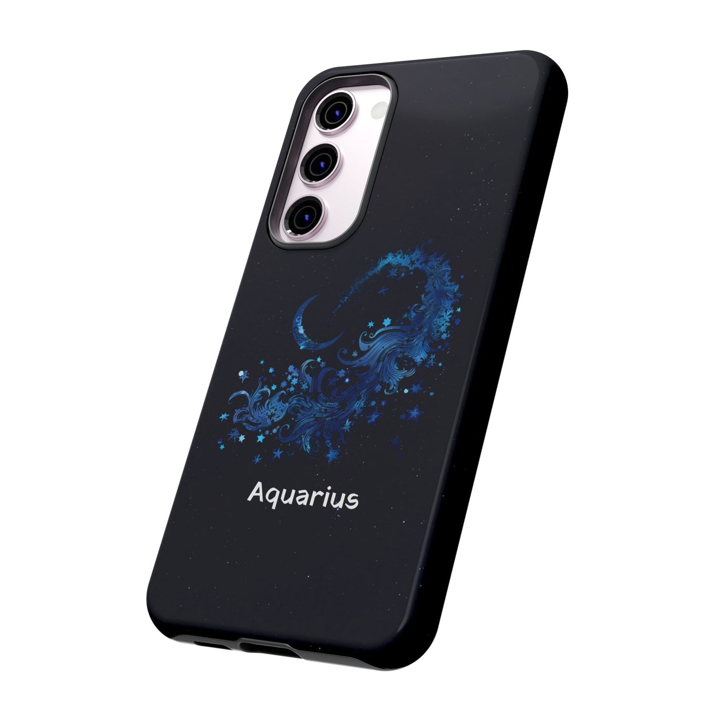 Aquarius Zodiac Star Sign Black Glossy Phone Case Tough Protection for iPhone or Samsung Galaxy