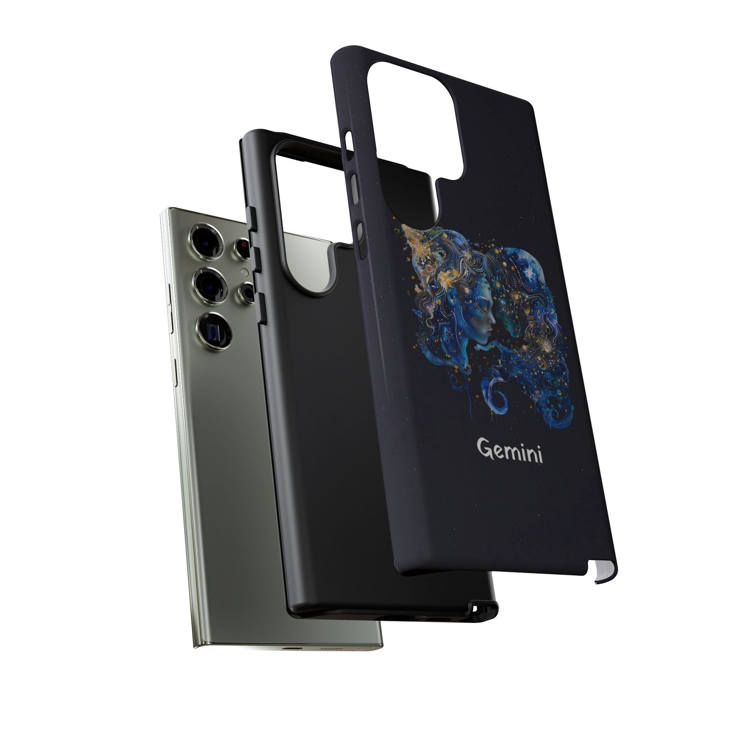 Gemini Zodiac Star Sign Black Glossy Phone Case Tough Protection for iPhone or Samsung Galaxy