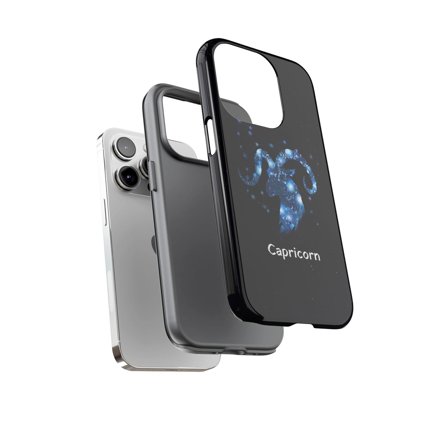 Capricorn Zodiac Star Sign Black Glossy Phone Case Tough Protection for iPhone or Samsung Galaxy