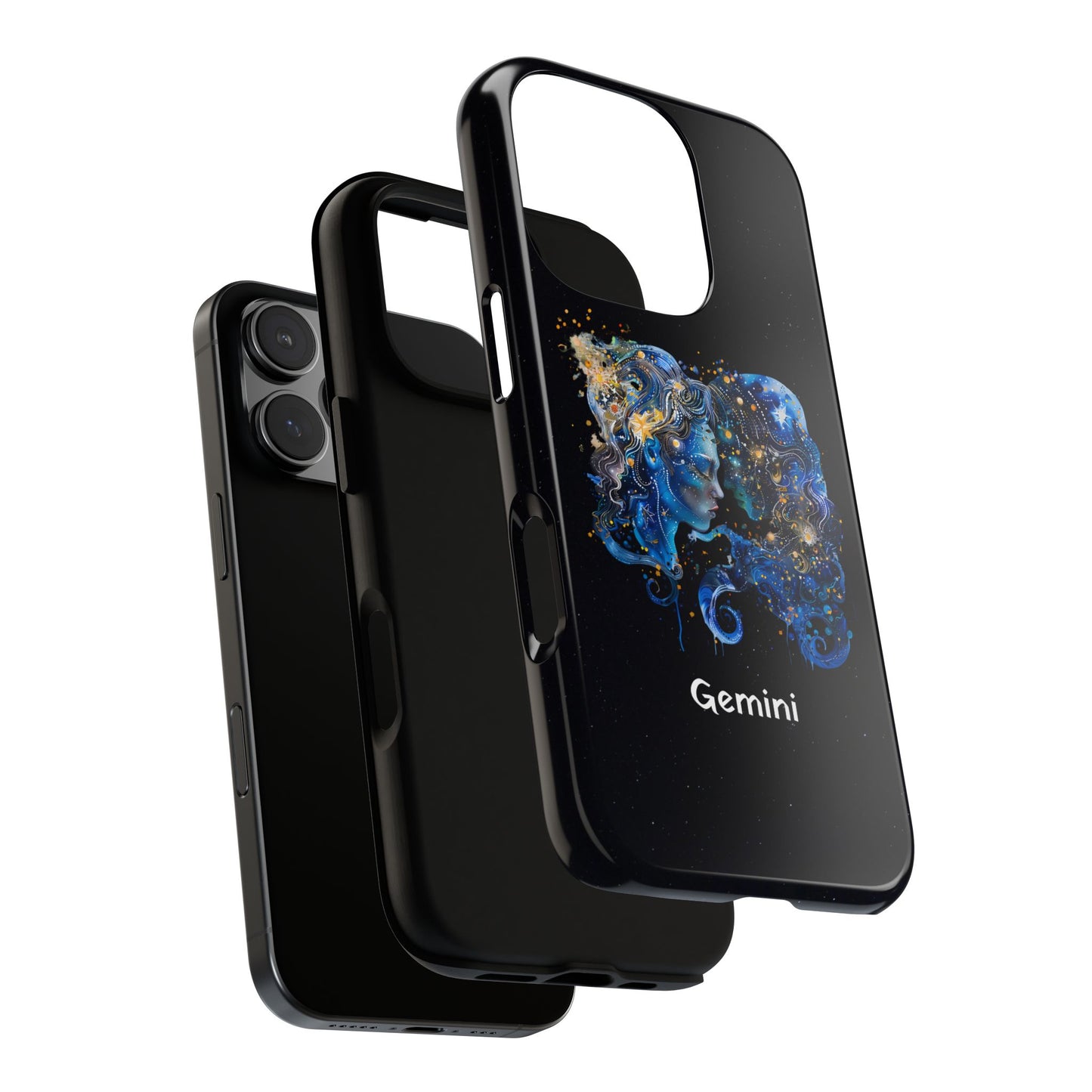 Gemini Zodiac Star Sign Black Glossy Phone Case Tough Protection for iPhone or Samsung Galaxy