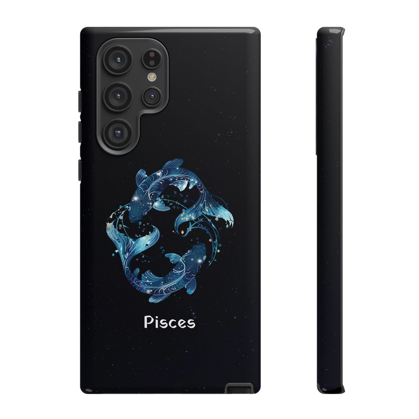 Pisces Zodiac Star Sign Black Glossy Phone Case Tough Protection for iPhone or Samsung Galaxy