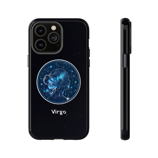 Virgo Zodiac Star Sign Black Glossy Phone Case Tough Protection for iPhone or Samsung Galaxy