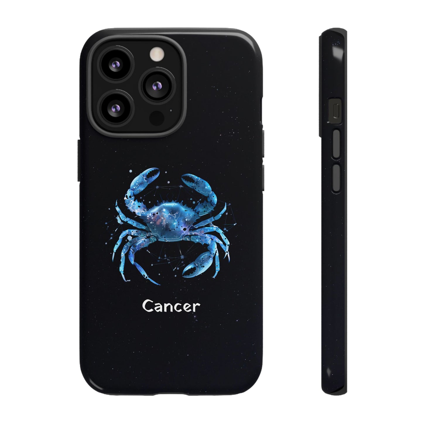 Cancer Zodiac Star Sign Black Glossy Phone Case Tough Protection for iPhone or Samsung Galaxy