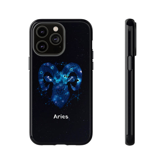 Aries Zodiac Star Sign Black Glossy Phone Case Tough Protection for iPhone or Samsung Galaxy