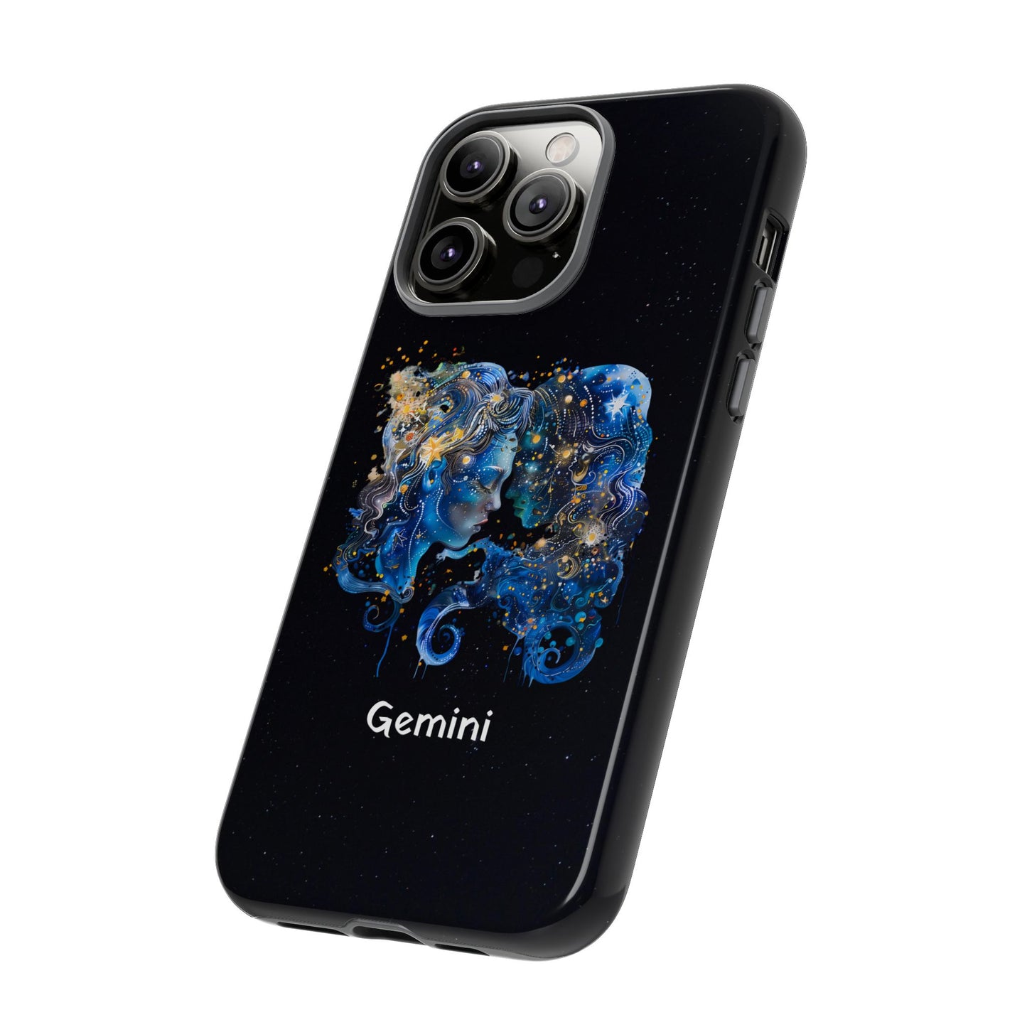 Gemini Zodiac Star Sign Black Glossy Phone Case Tough Protection for iPhone or Samsung Galaxy