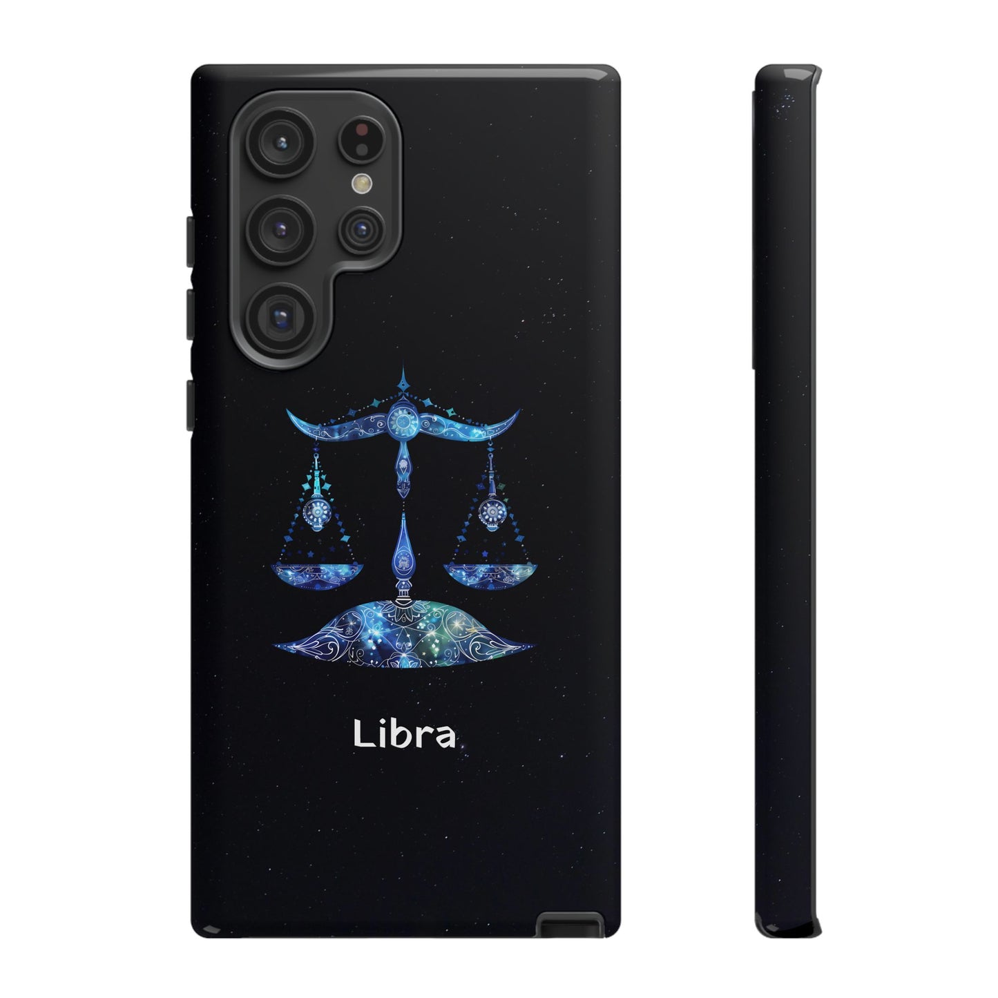 Libra Zodiac Star Sign Black Glossy Phone Case Tough Protection for iPhone or Samsung Galaxy