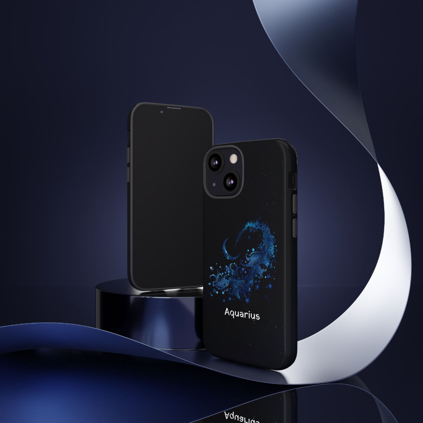 Aquarius Zodiac Star Sign Black Glossy Phone Case Tough Protection for iPhone or Samsung Galaxy