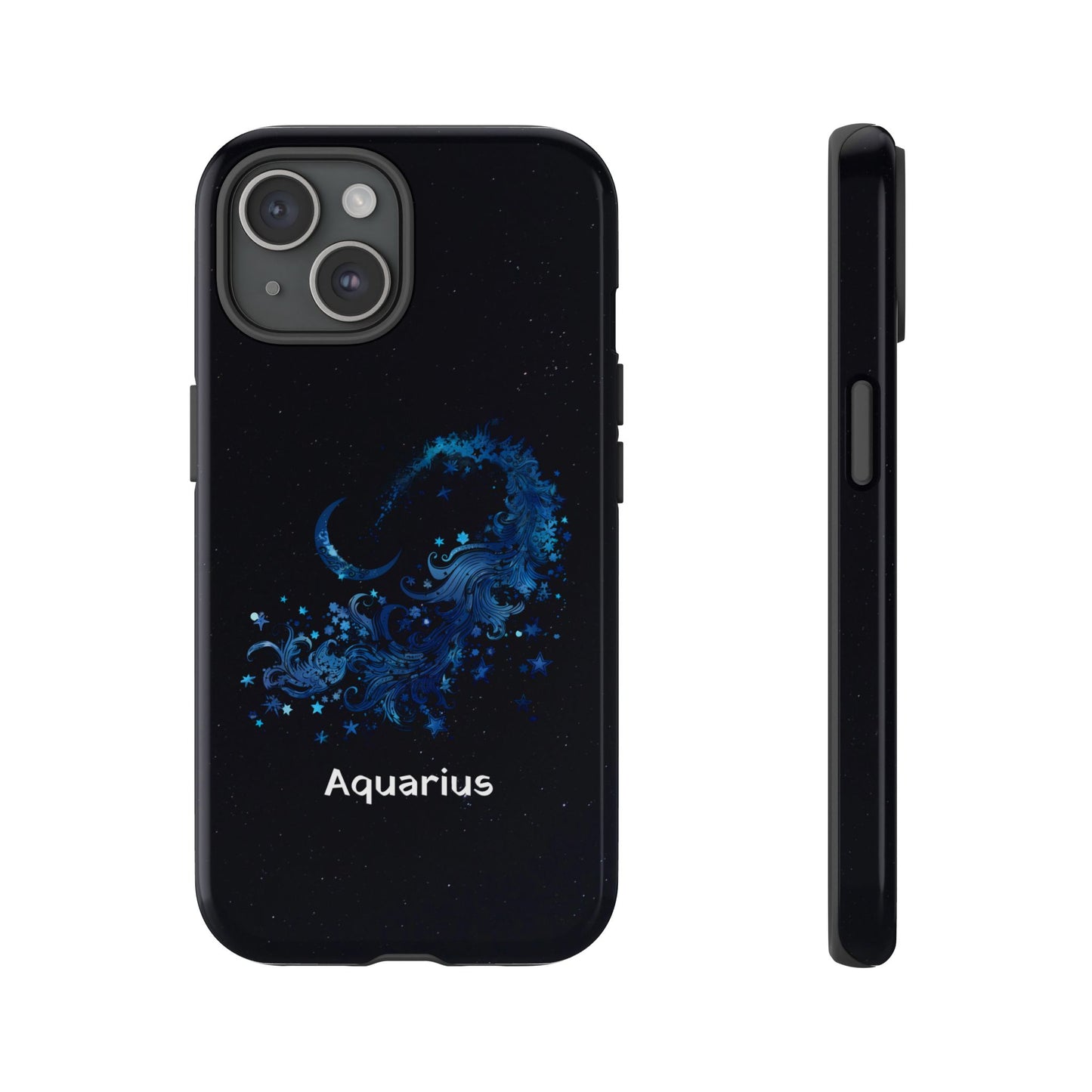 Aquarius Zodiac Star Sign Black Glossy Phone Case Tough Protection for iPhone or Samsung Galaxy