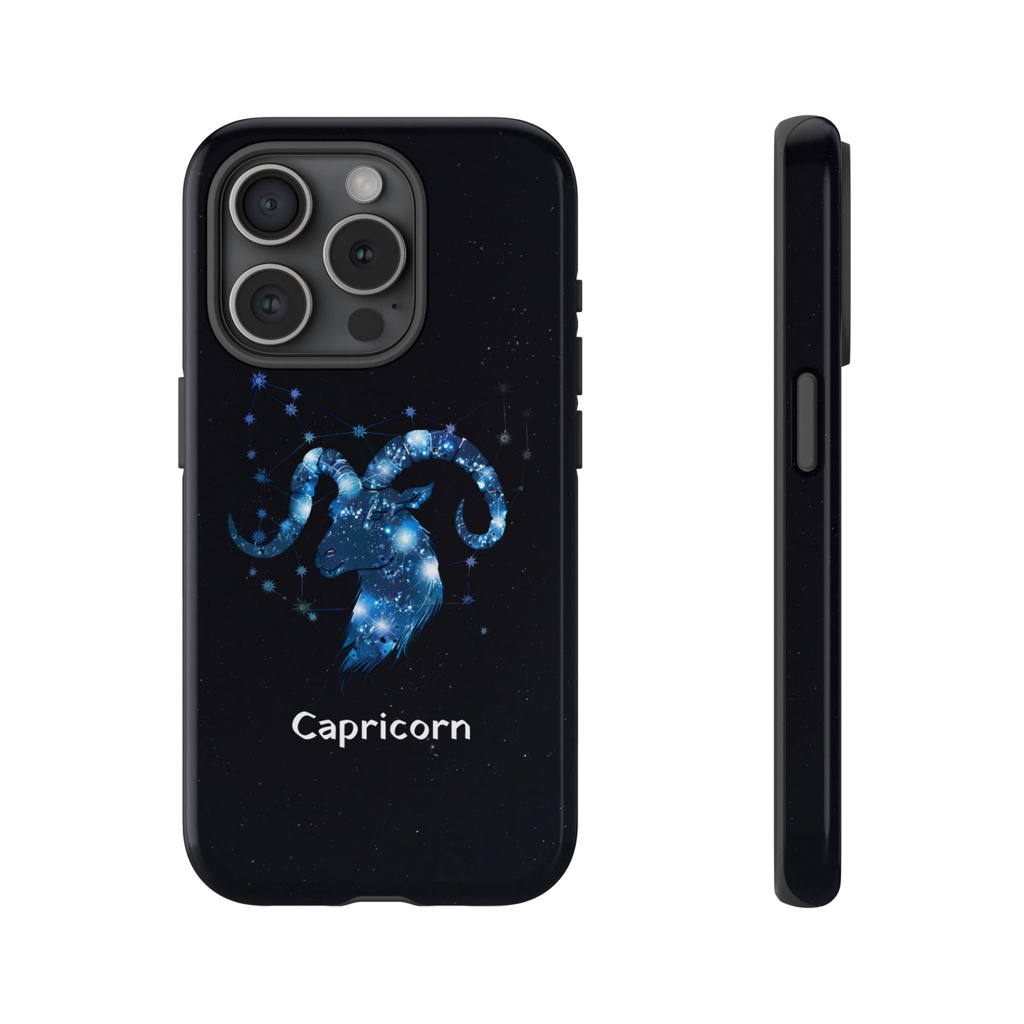 Capricorn Zodiac Star Sign Black Glossy Phone Case Tough Protection for iPhone or Samsung Galaxy