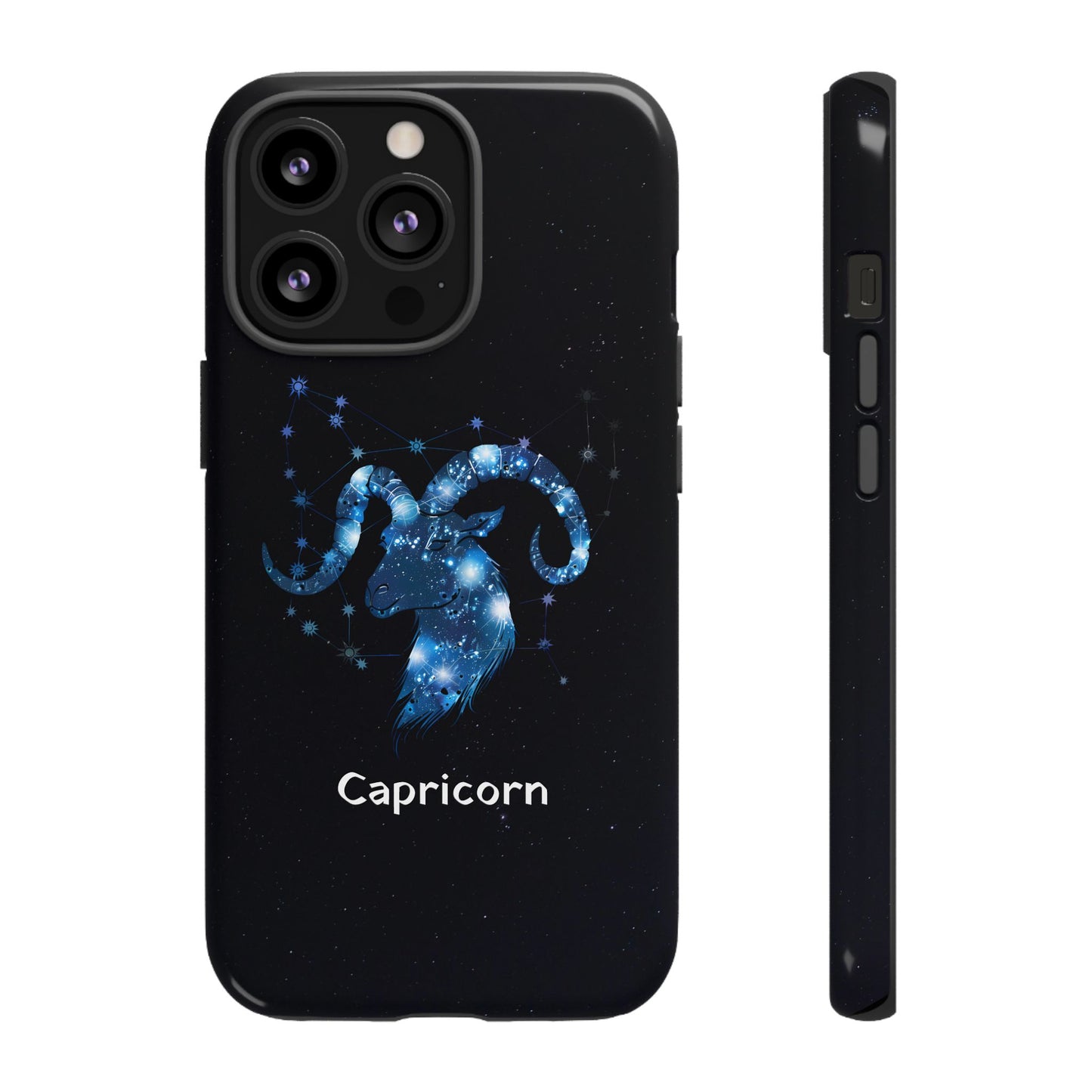 Capricorn Zodiac Star Sign Black Glossy Phone Case Tough Protection for iPhone or Samsung Galaxy