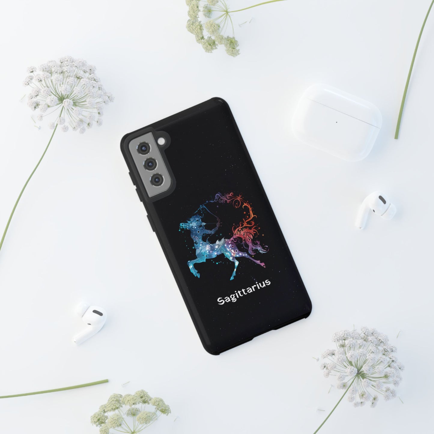 Sagittarius Zodiac Star Sign Black Glossy Phone Case Tough Protection for iPhone or Samsung Galaxy