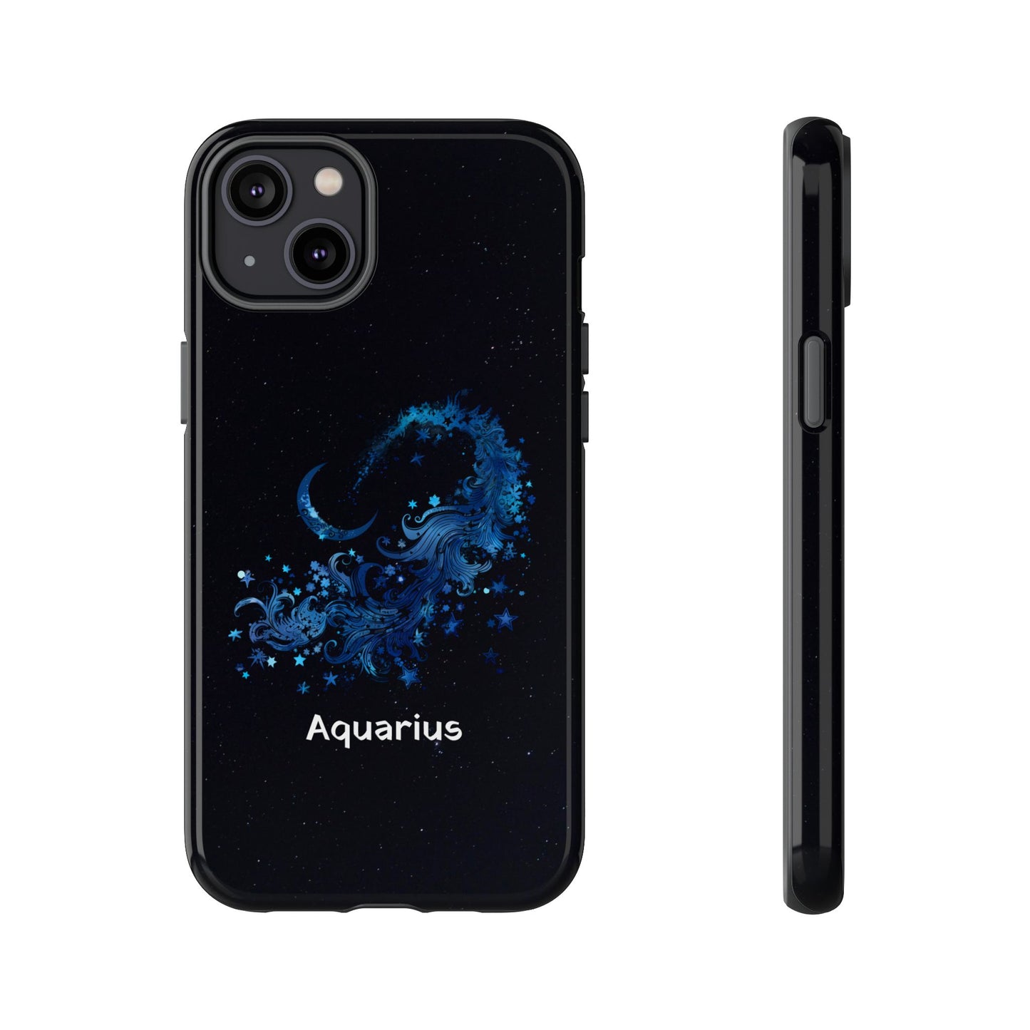 Aquarius Zodiac Star Sign Black Glossy Phone Case Tough Protection for iPhone or Samsung Galaxy