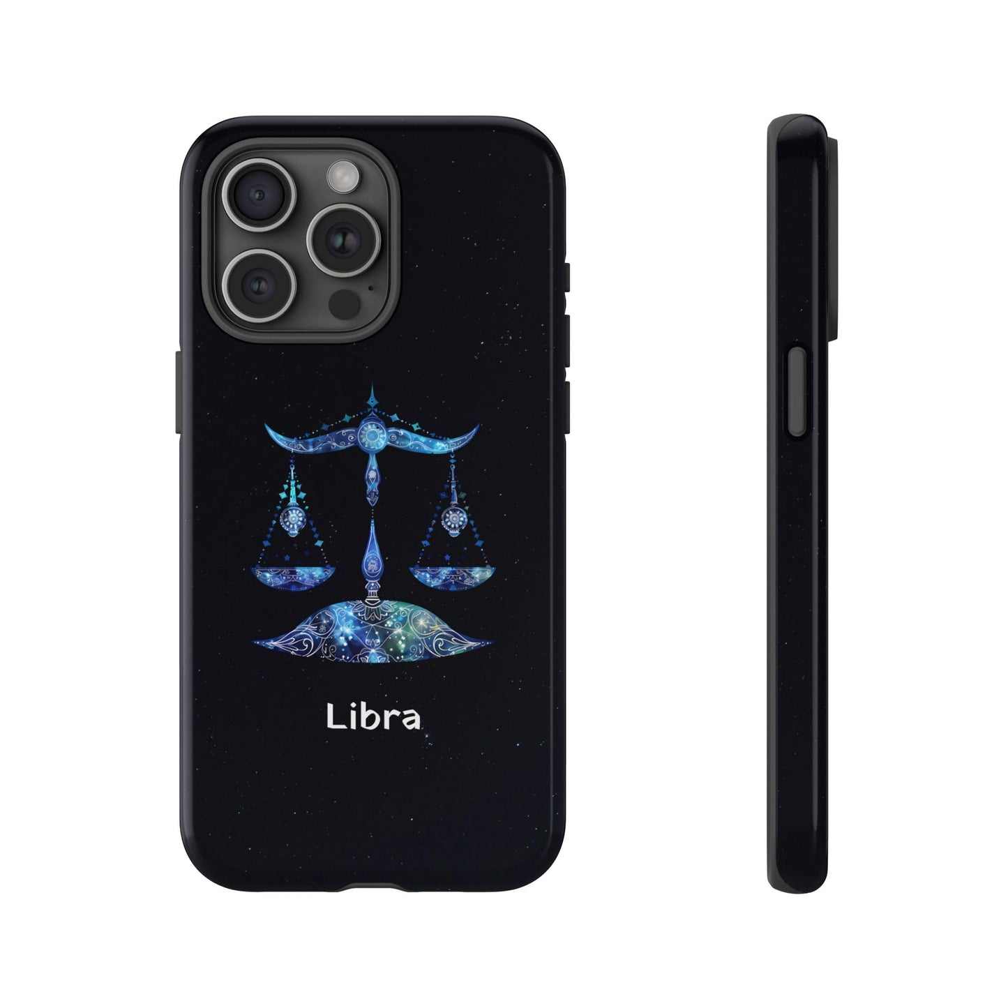 Libra Zodiac Star Sign Black Glossy Phone Case Tough Protection for iPhone or Samsung Galaxy