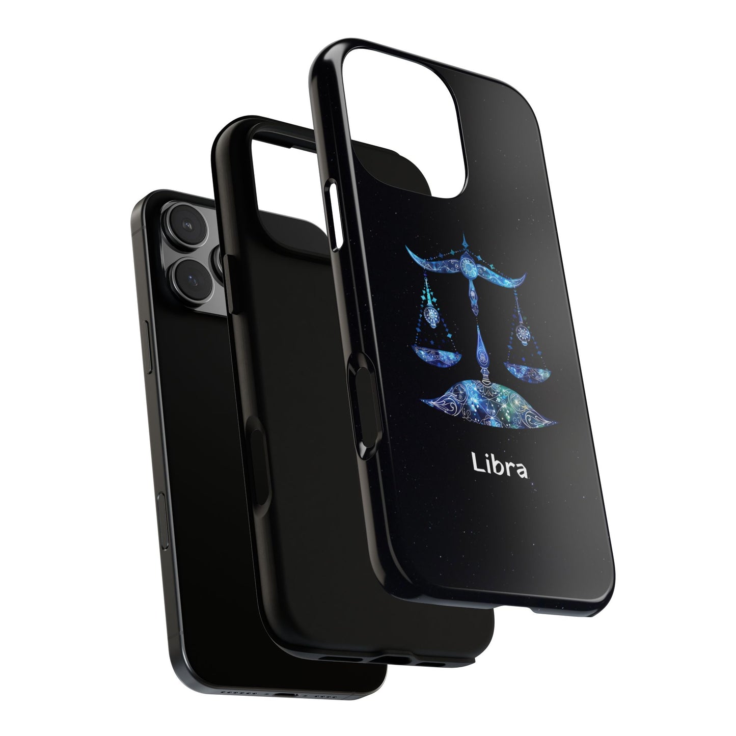 Libra Zodiac Star Sign Black Glossy Phone Case Tough Protection for iPhone or Samsung Galaxy