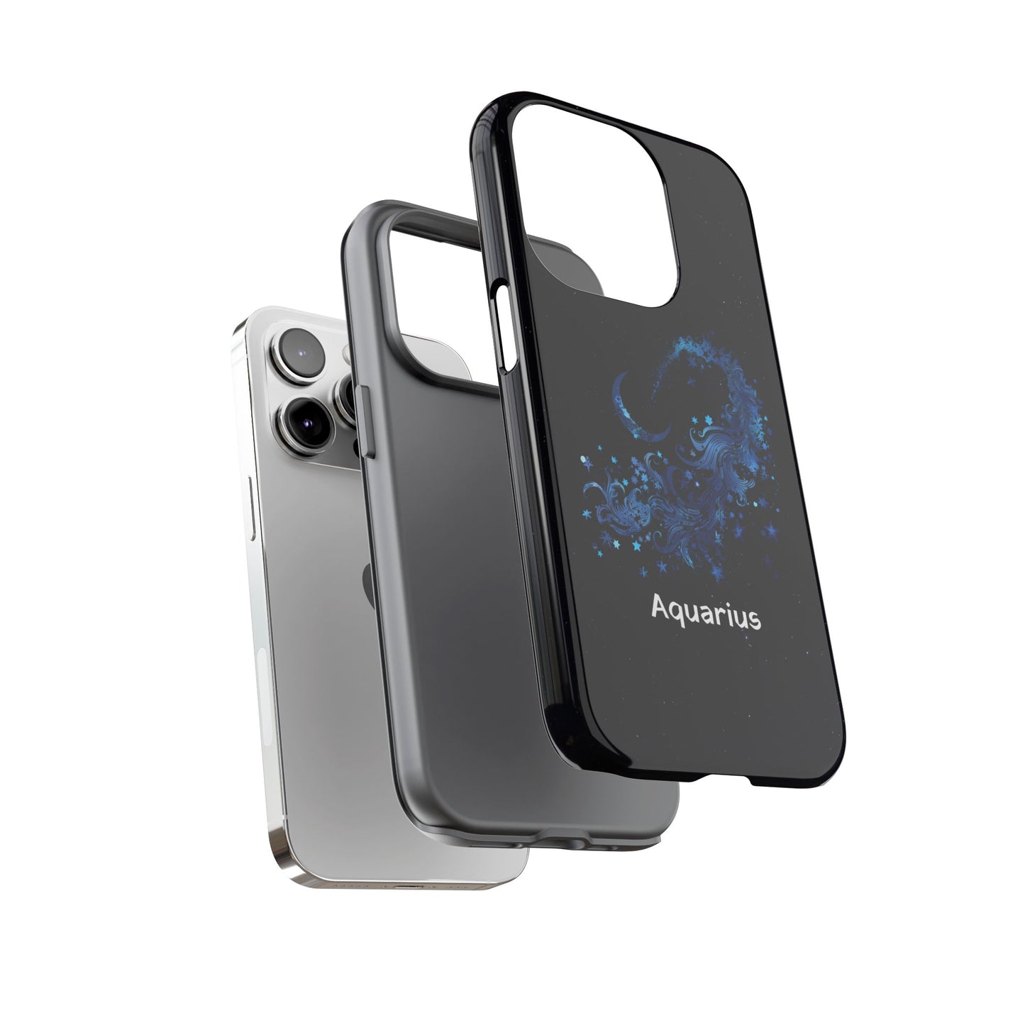 Aquarius Zodiac Star Sign Black Glossy Phone Case Tough Protection for iPhone or Samsung Galaxy