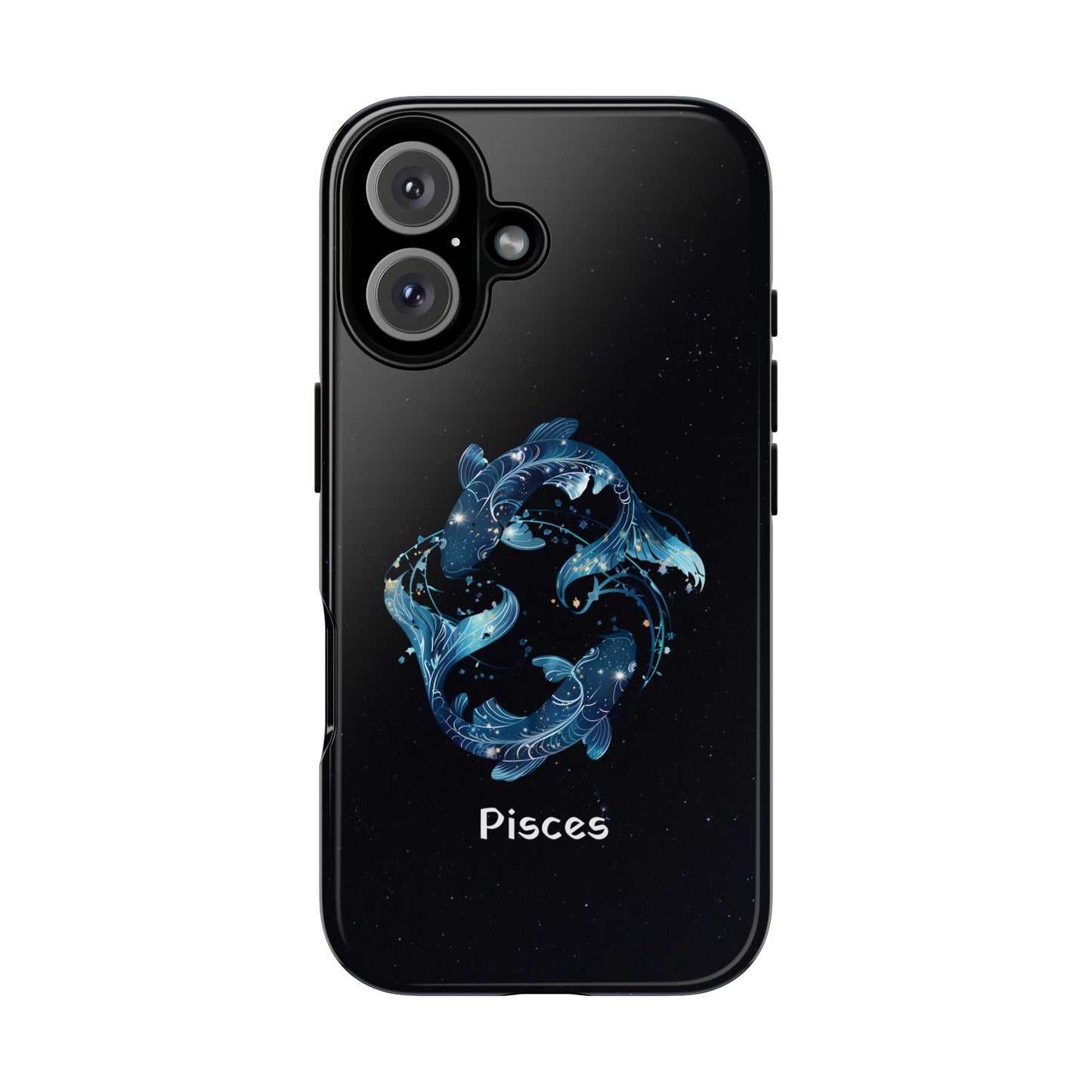 Pisces Zodiac Star Sign Black Glossy Phone Case Tough Protection for iPhone or Samsung Galaxy